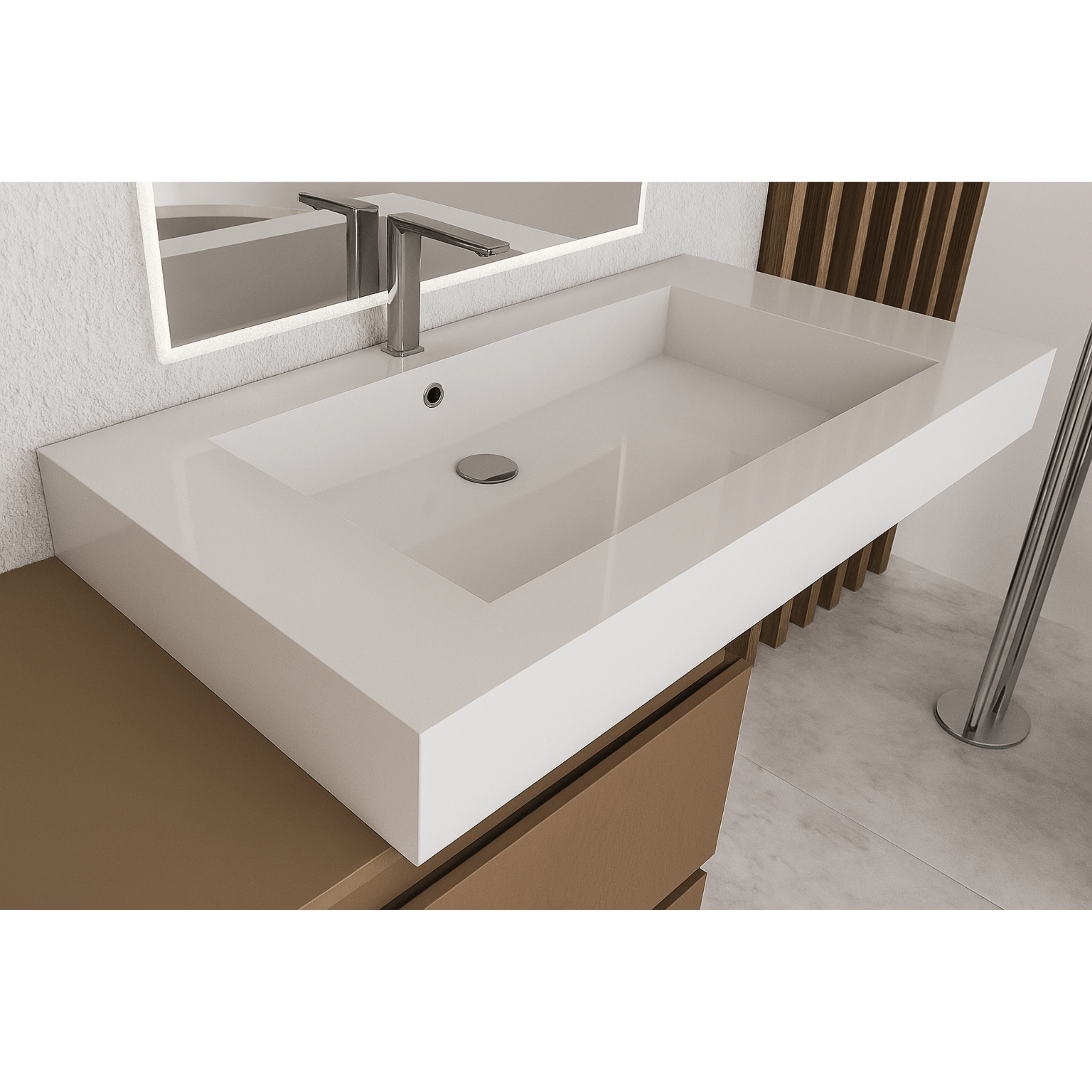 Mobile Bagno Sospeso Sfalsato 90 Cm Due Cassetti Specchio Retroilluminato 100x70 Cm Esseci Arredo Bagno "Otranto"