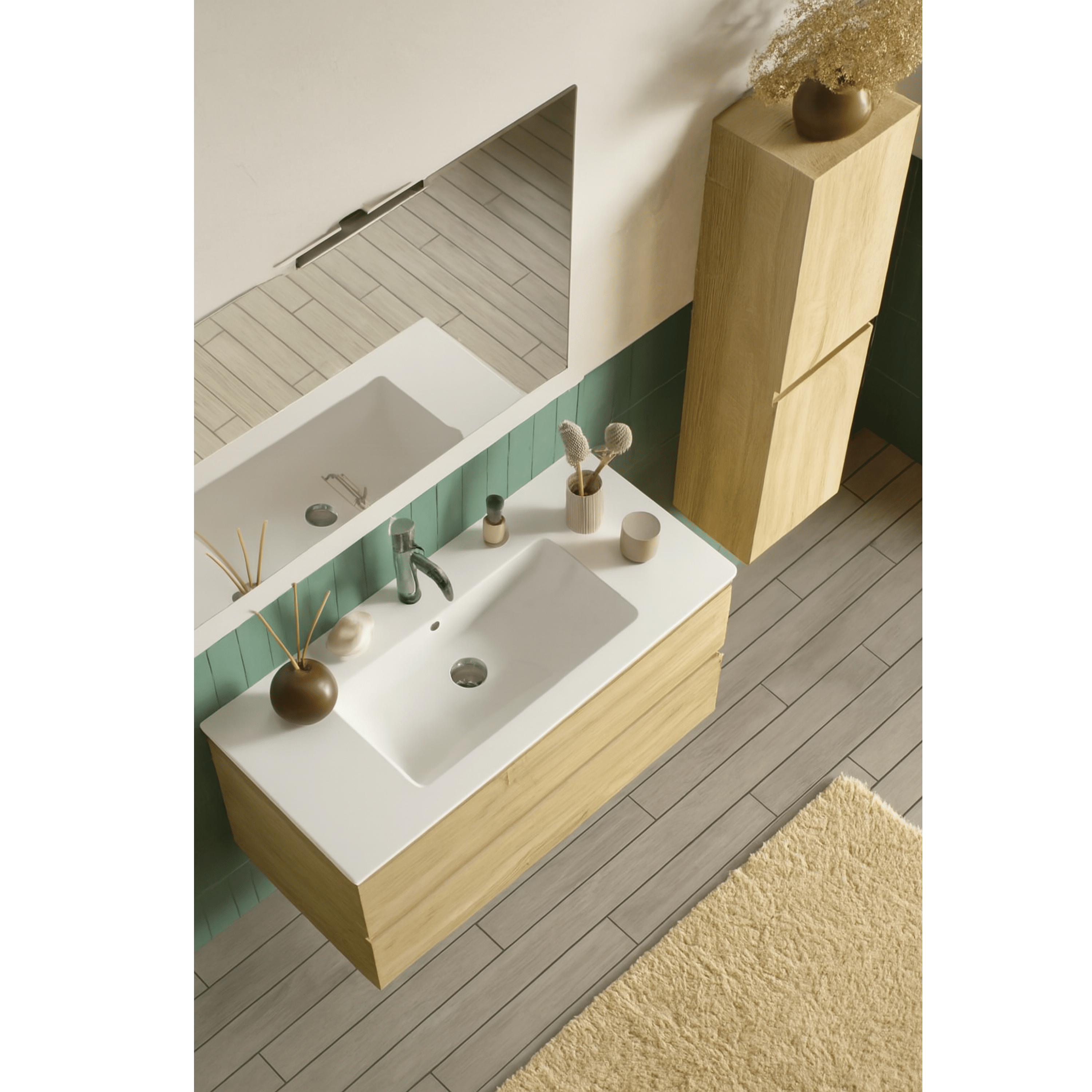 Mobile Bagno Sospeso 70 Cm Due Cassetti Specchio Con Lampada Led 70x90 Cm Esseci Arredo Bagno "Vulcano"