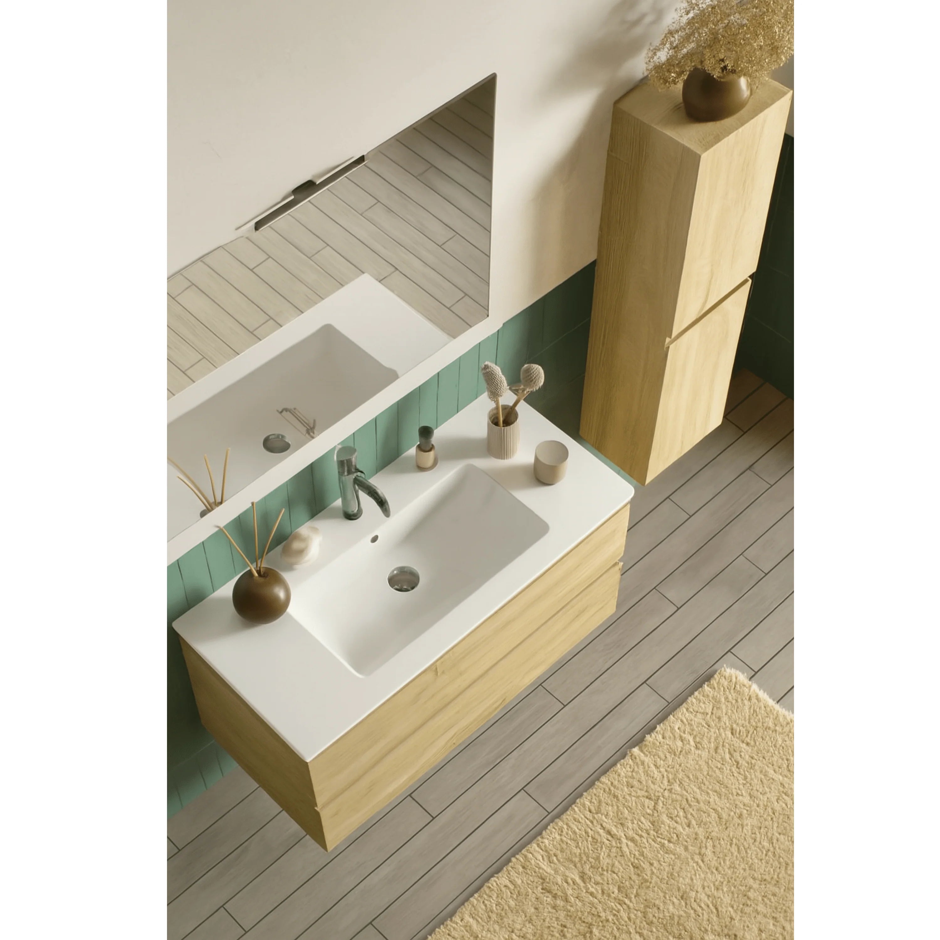 Mobile Bagno Sospeso 60 Cm Due Cassetti Specchio Con Lampada Led 60x80 Cm Esseci Arredo Bagno "Vulcano"