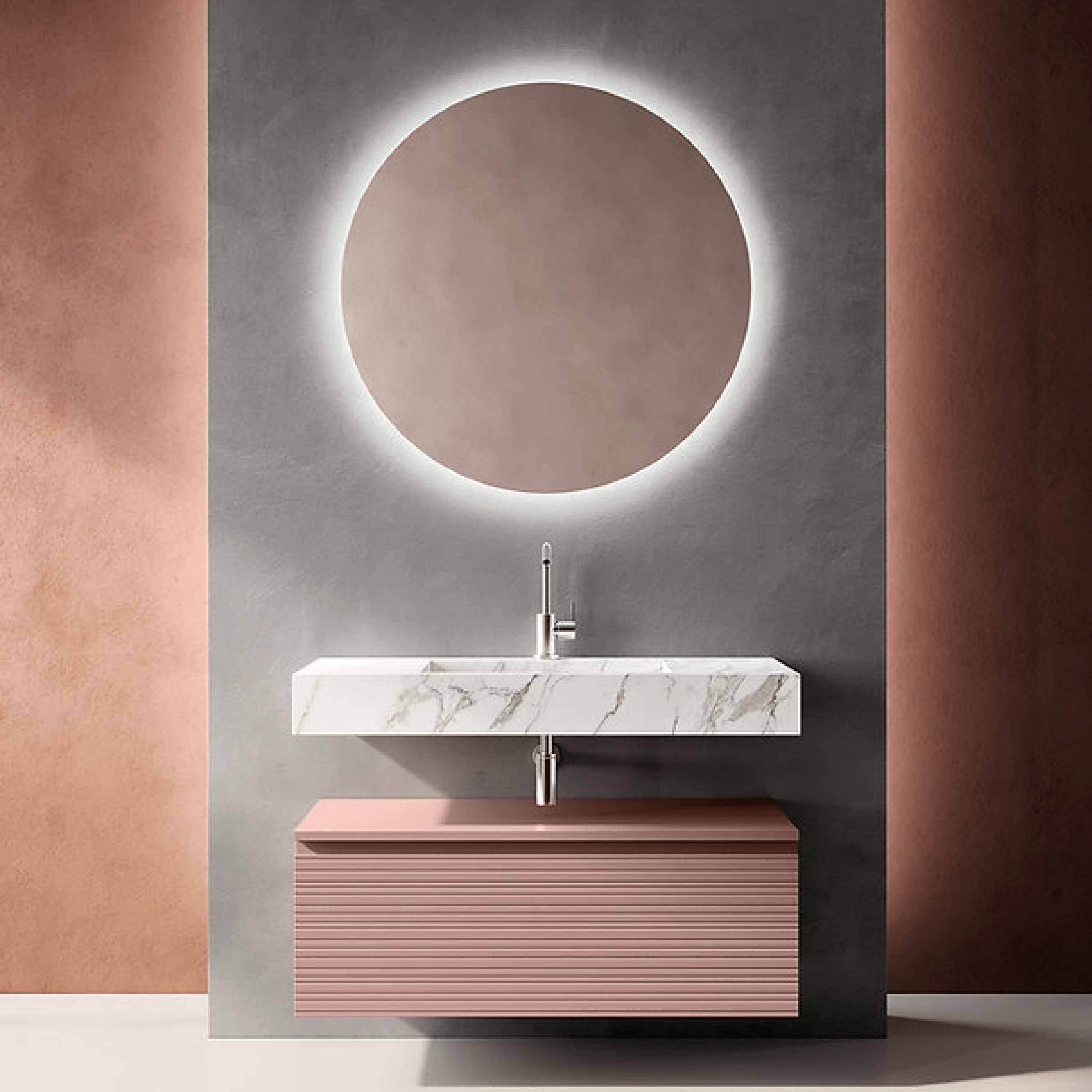 Mobile Bagno Sospeso 90 Cm Top 90 Cm Specchio Retroilluminato Diam.90 ItalBagno "Diamante 112"