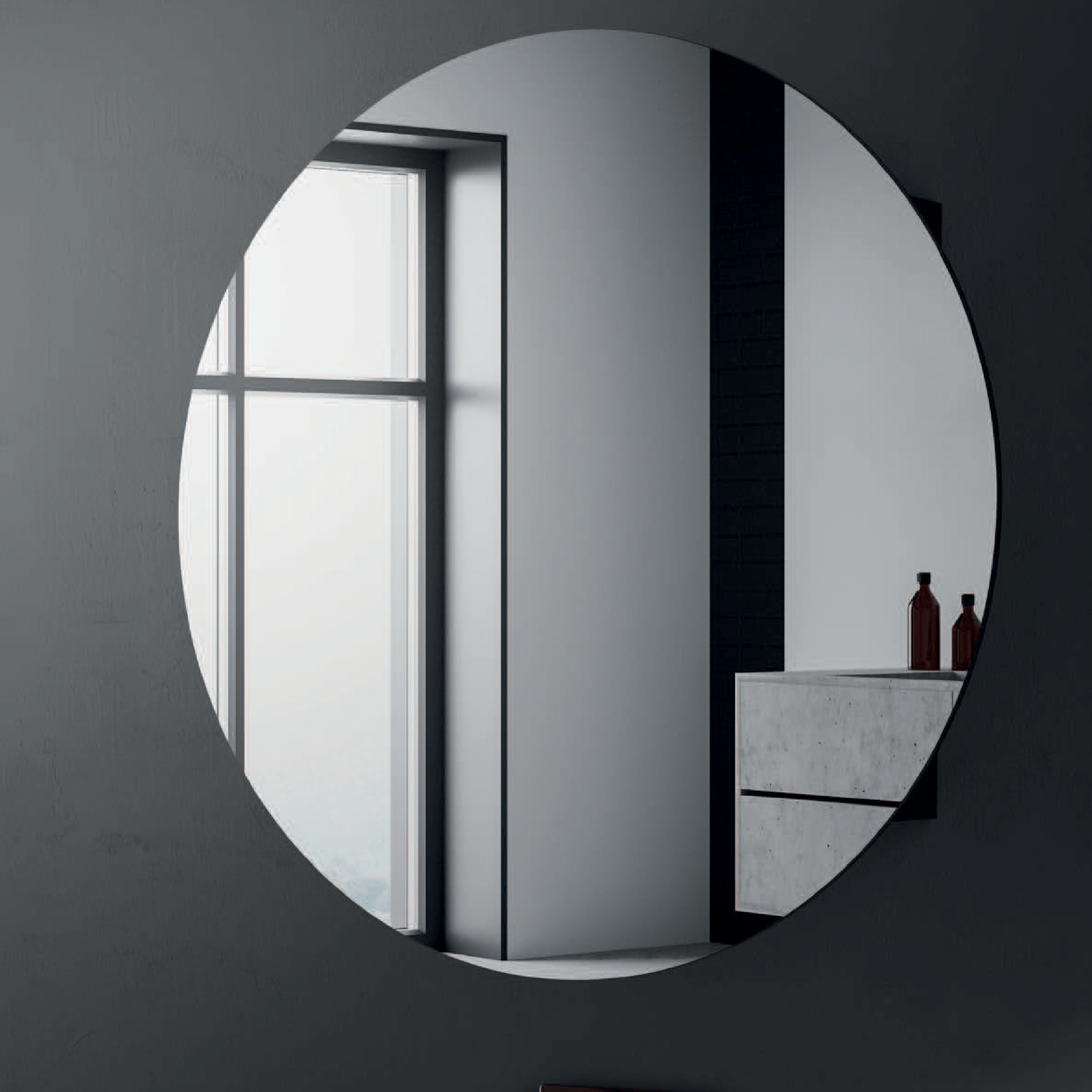 Specchio Tondo Contenitivo Diametro 70 Con Apertura a 90° "Ecolux" Nero