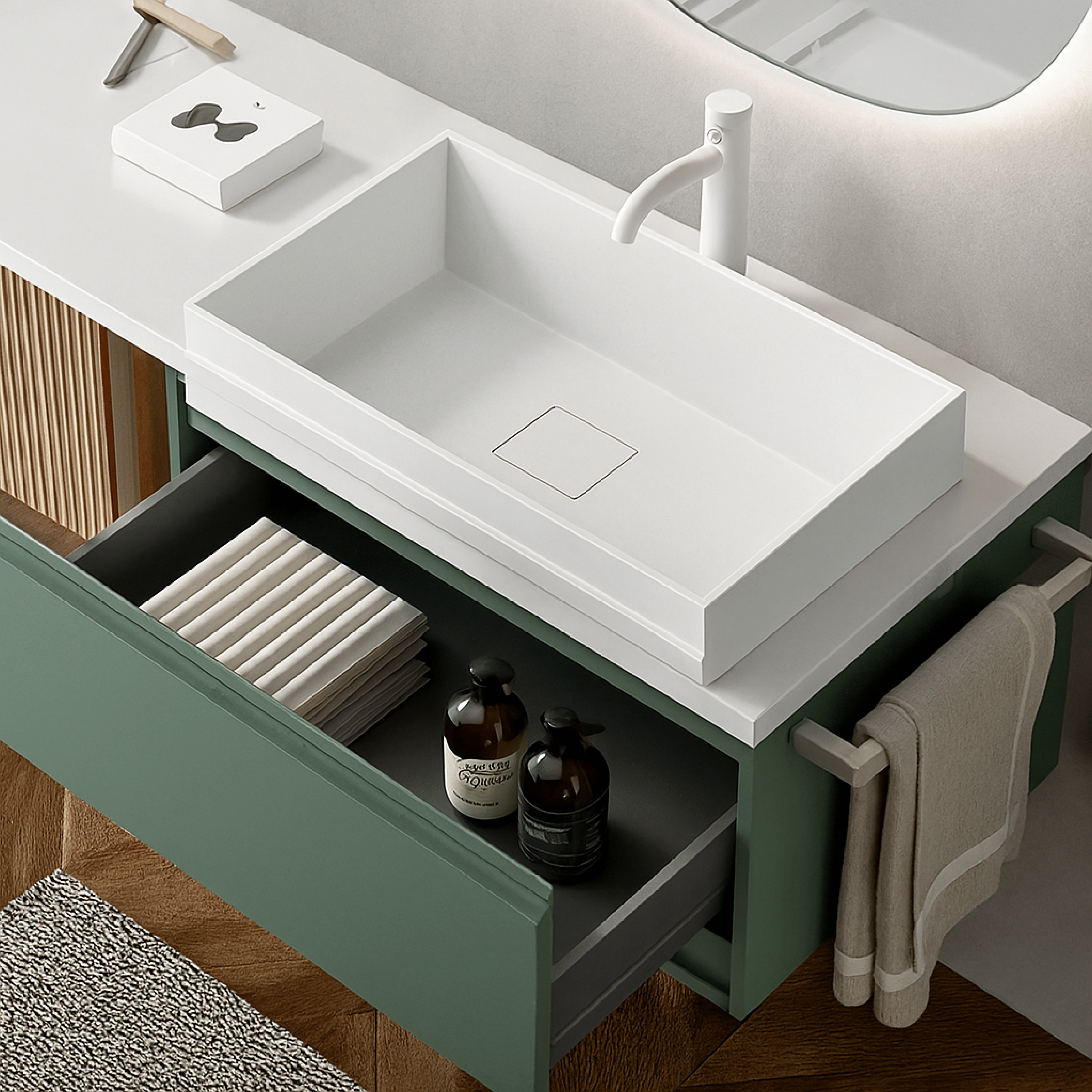Mobile Bagno Sospeso 140 Cm Due Cassetti Specchio Retroilluminato 87x93 Cm ItalBagno "Victor"