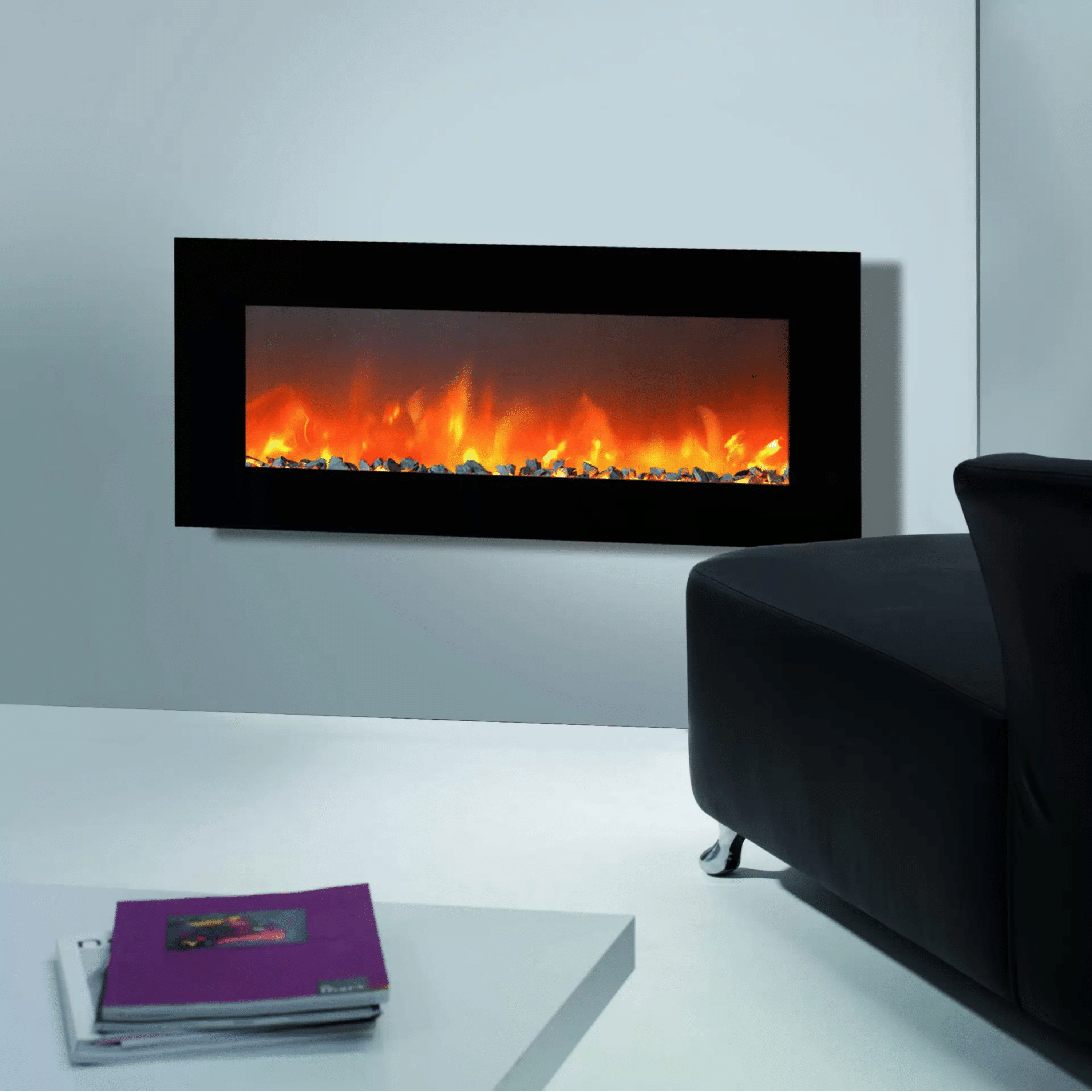 Camino Elettrico a Parete Da 130 Cm British Fire "Trivero" Nero Lucido