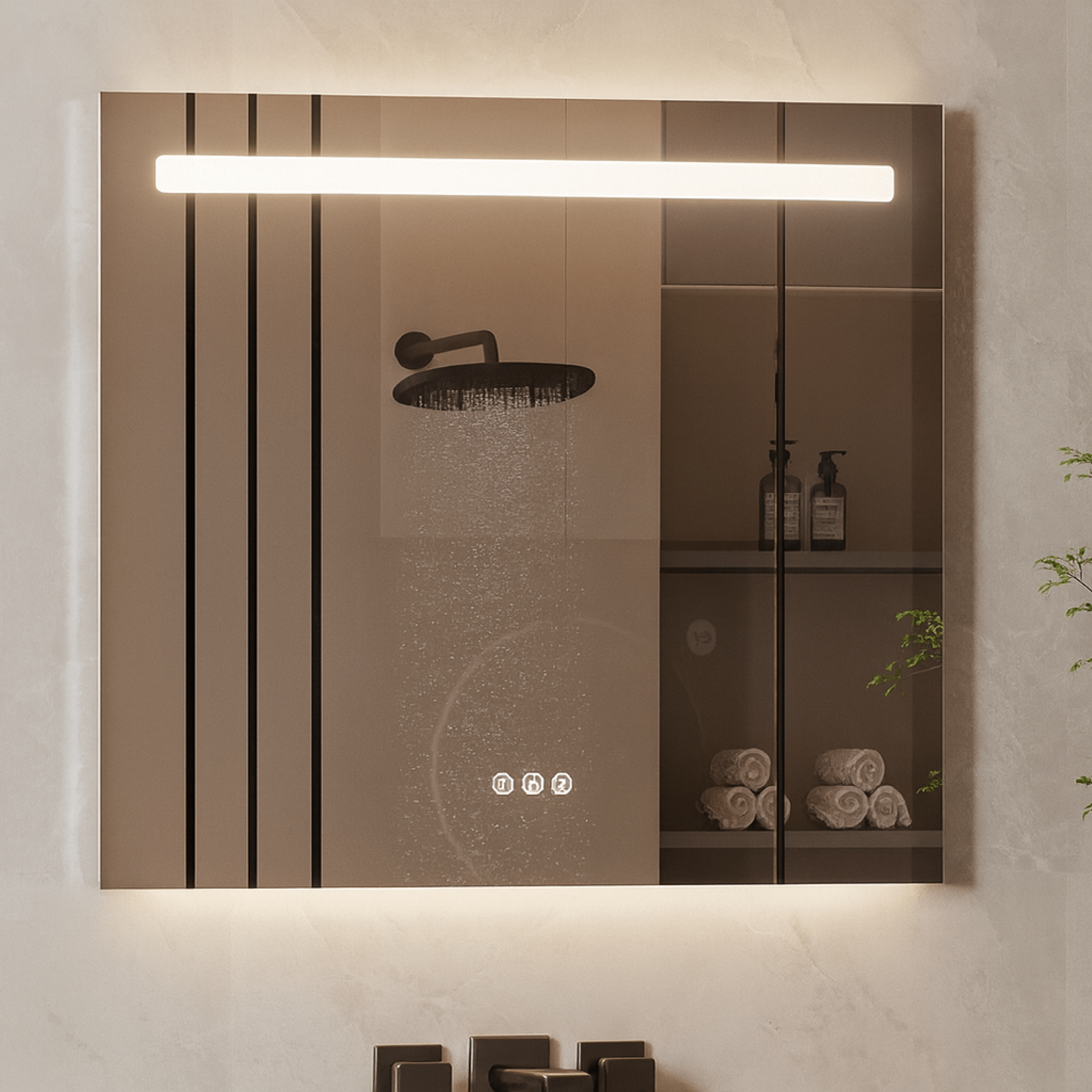 Specchio Rettangolare Doppia Illuminazione 100x70 Con Tasto Antifog "Etera"