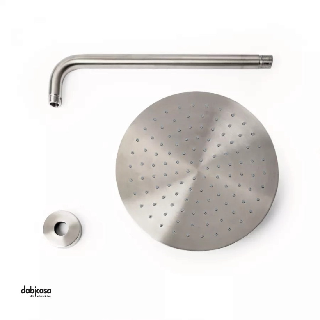 Kit Doccia Tondo "Steel" Soffione Diam. 25 C/Braccio E Kit Doccia C/Presa Acqua In Acciaio Inox 316L Spazzolato