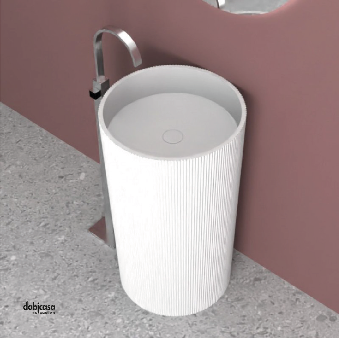 Lavabo Freestanding Tondo Cannettato "Midway" In ArtStone Finitura Bianco Opaco