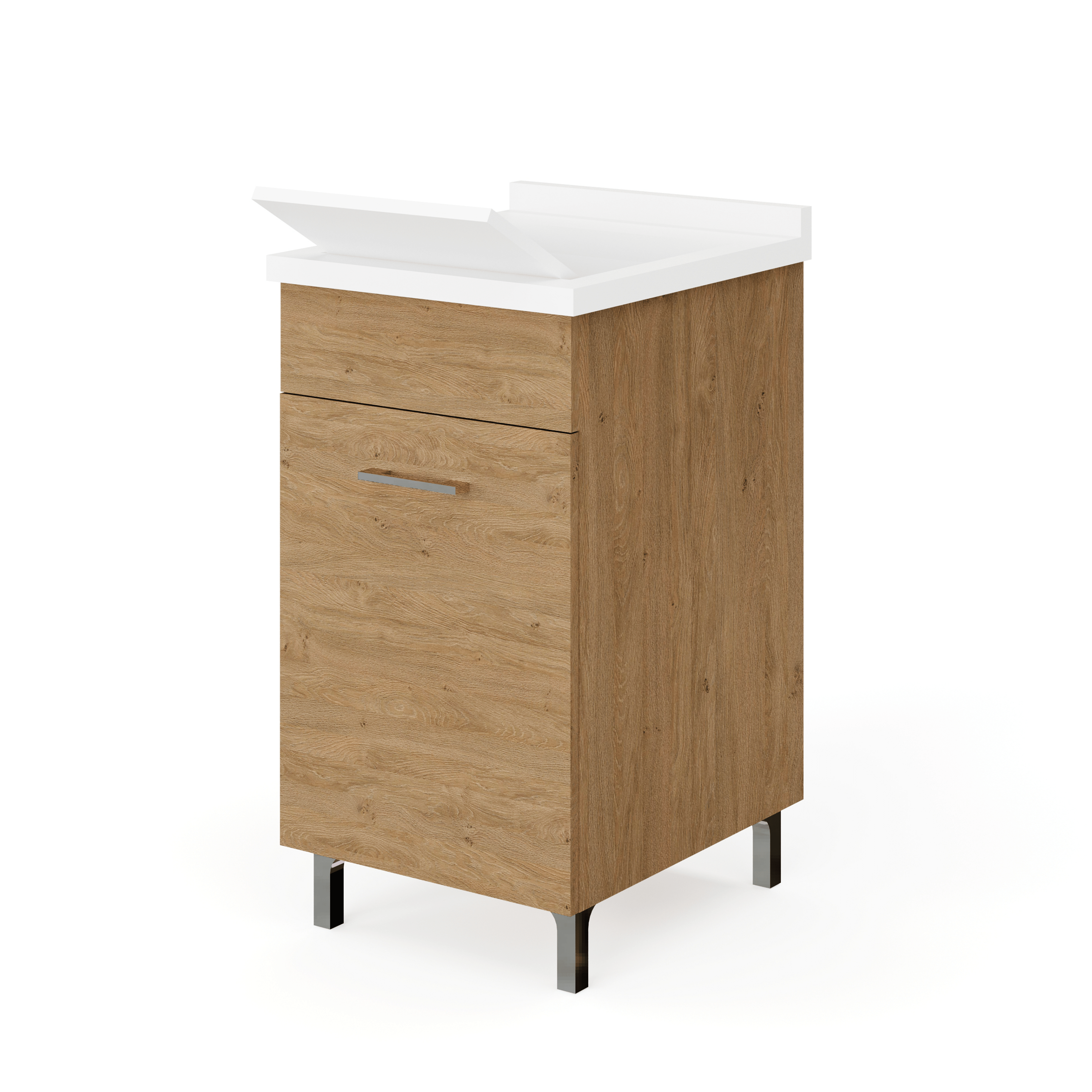 Lavatoio a Terra 45x50 Un'Anta Con Vasca e Tavoletta "Enea" Rovere Naturale