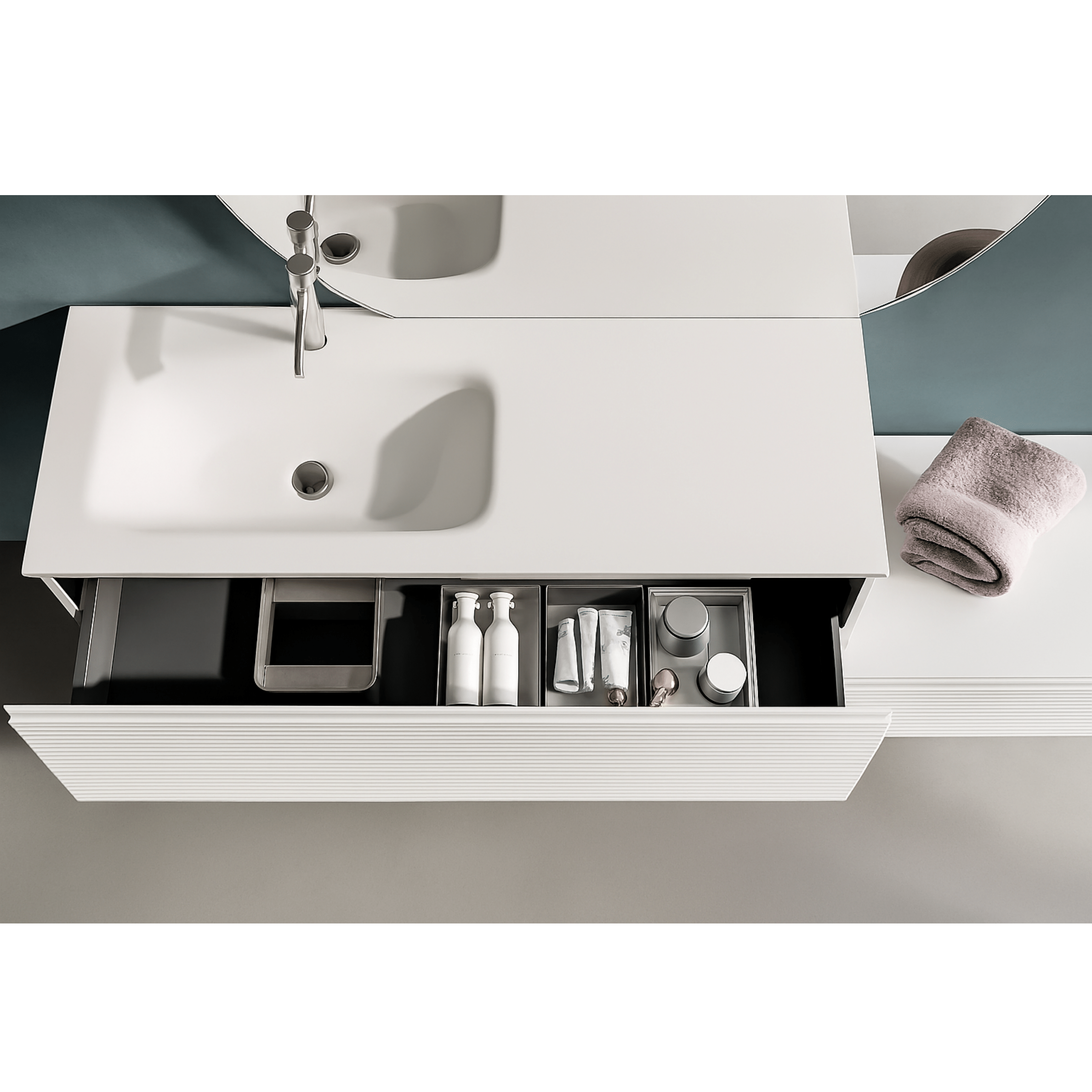 Mobile Bagno Sospeso Sfalsato 120 Cm Due Cassetti Specchio Retroilluminato 125x115 Cm ItalBagno "Diamante 109"