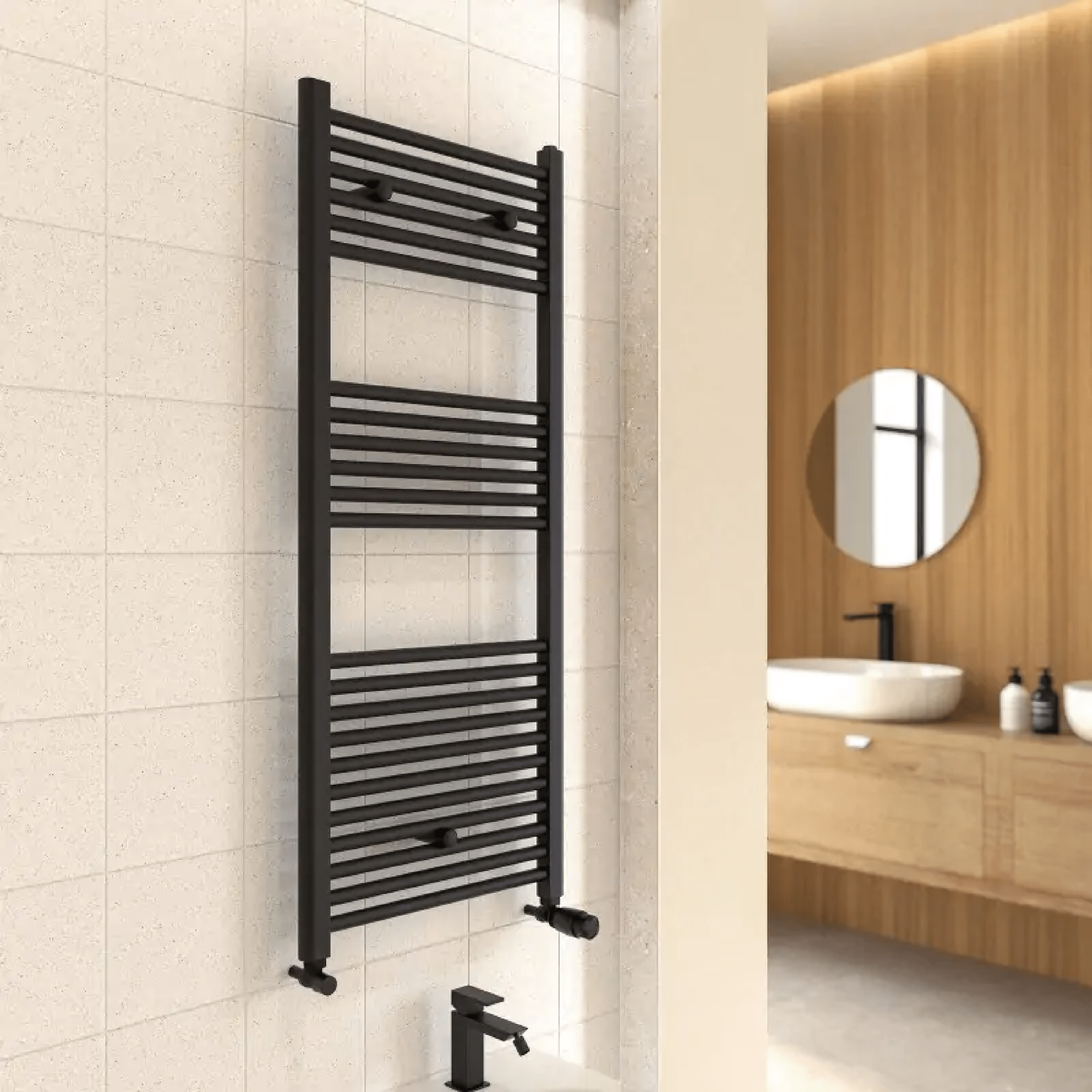 Termoarredo Scaldasalviette Dritto 120x50 Interasse 45 cm Ercos "Opera" Nero Opaco