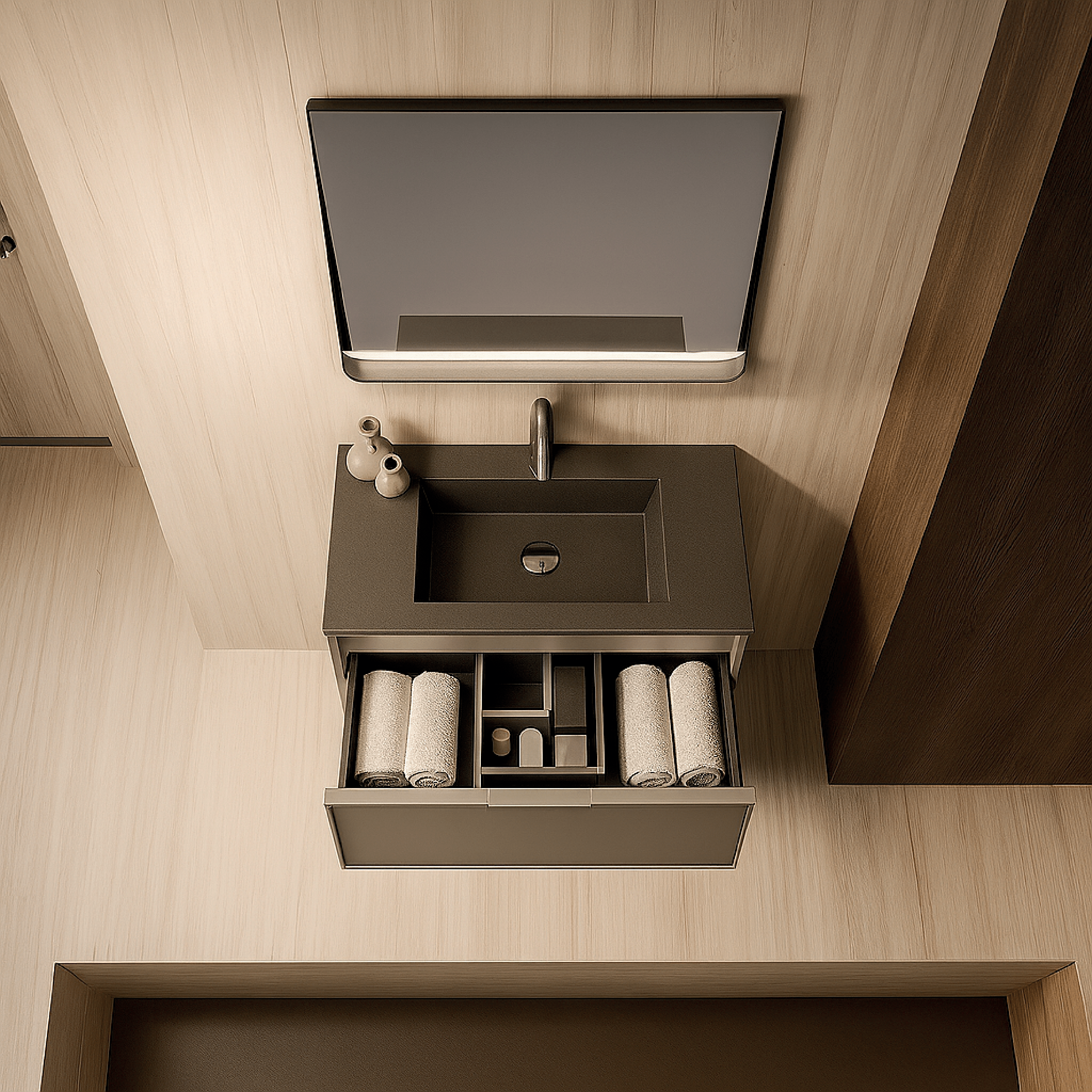 Mobile Bagno Sospeso 100 Cm Due Cassetti Specchio Con Lampada Led 90x70 Cm ItalBagno "Venus 108"