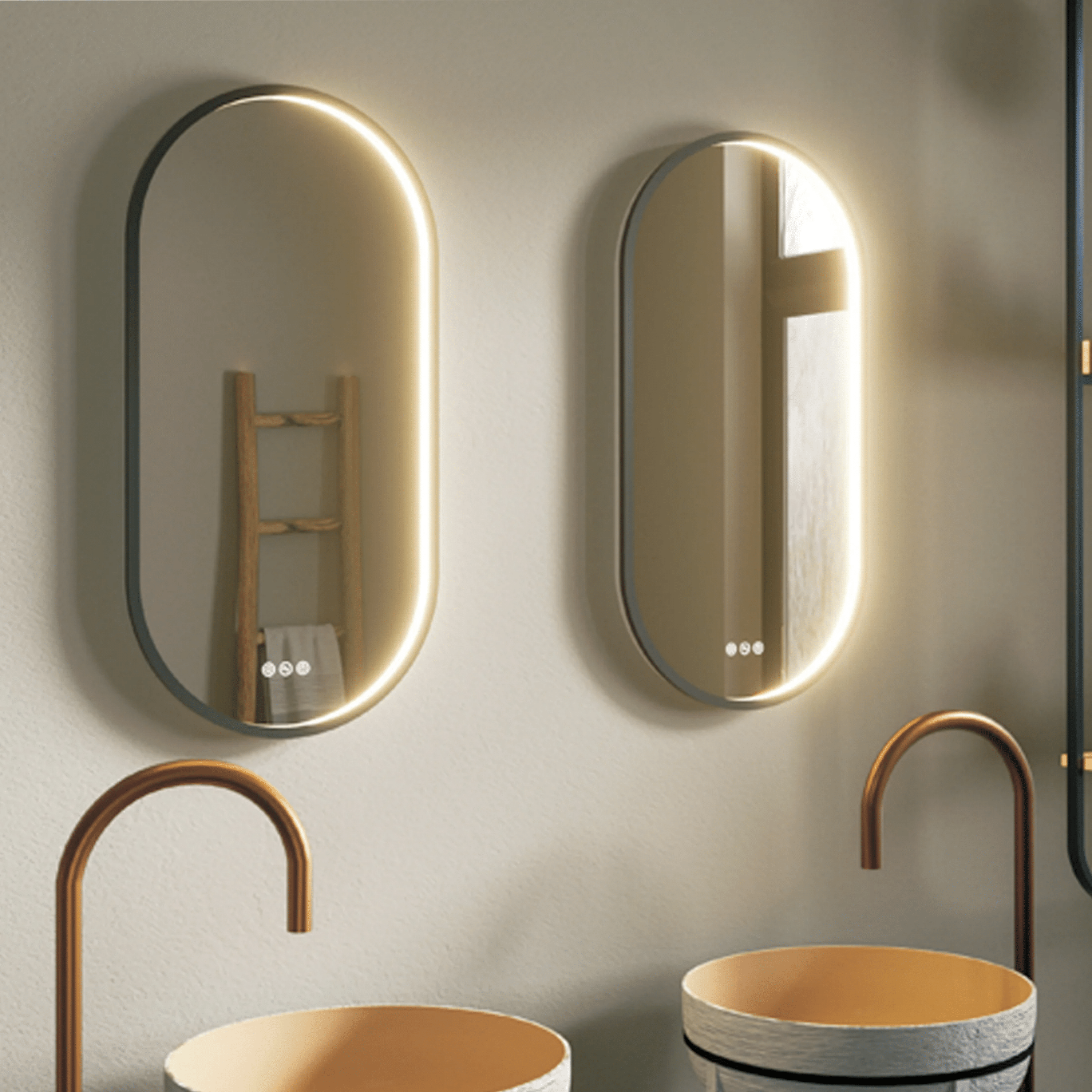 Specchio Ovale Illuminazione Frontale 40x80 Con Cornice Nera Antifog Manuale e 3 Tonalità Di Luce