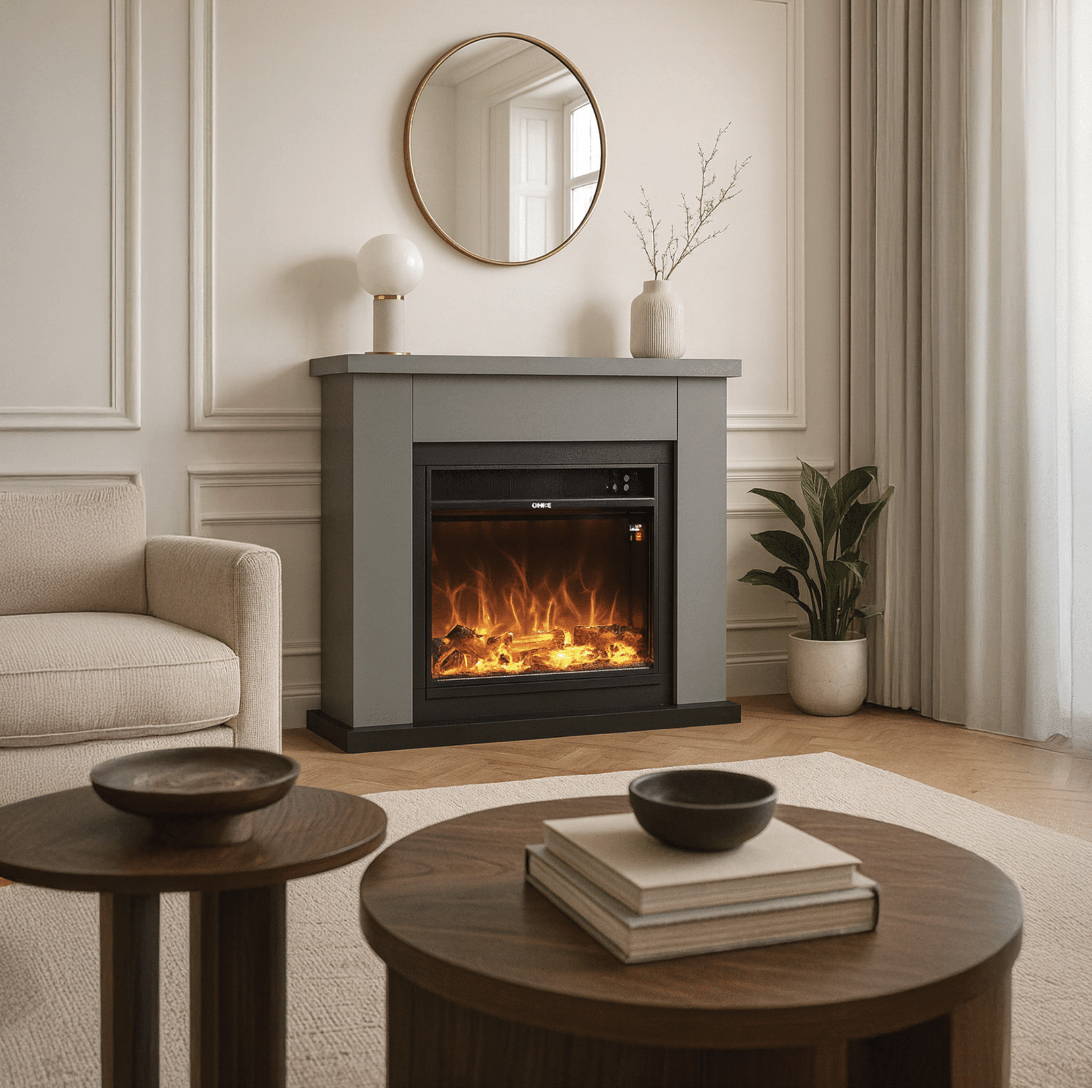 Camino Elettrico Completo D'Appoggio Da 107 Cm Sined "Asciano" Grigio Scuro