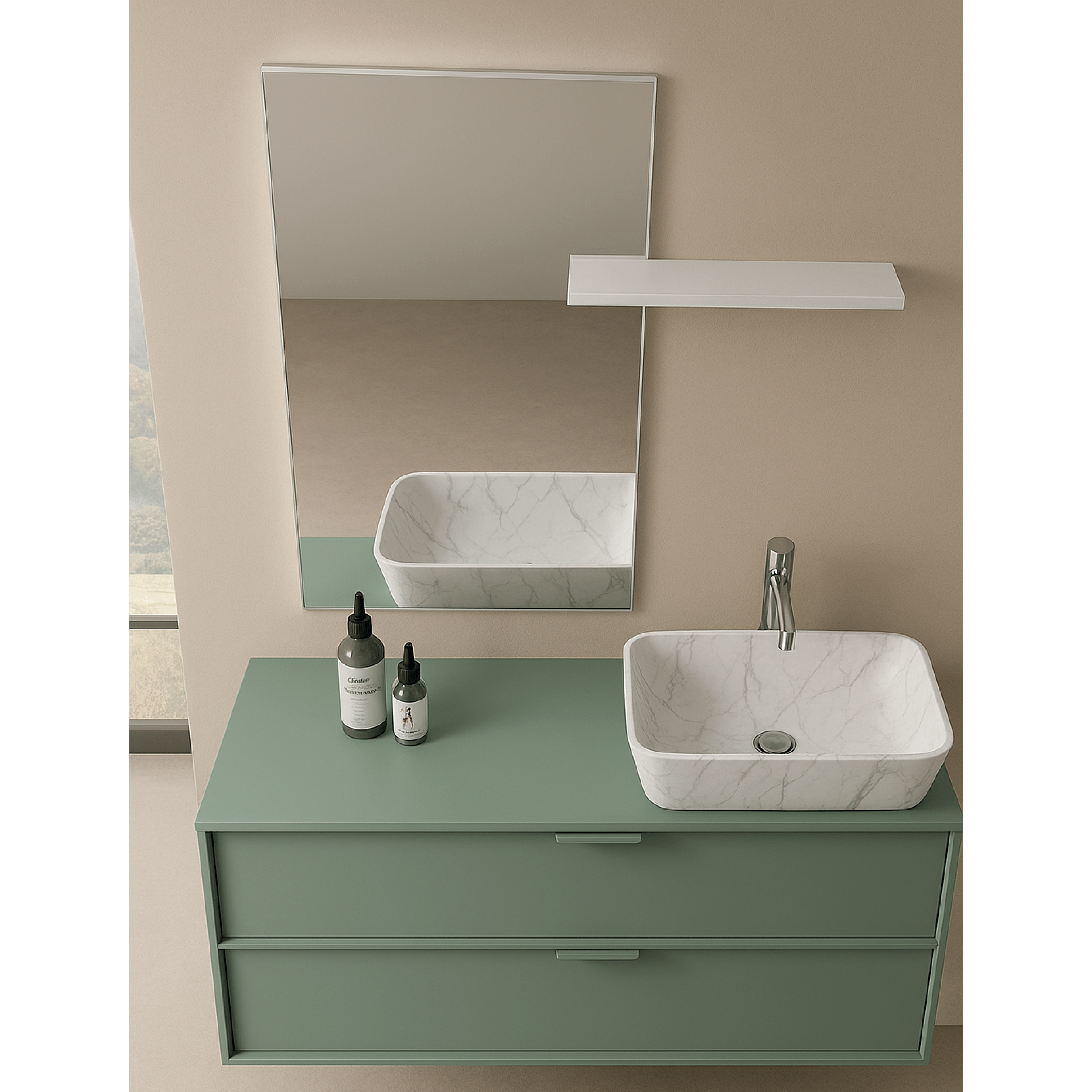 Mobile Bagno Sospeso 120 Cm Due Cassetti Specchio Retroilluminato Con Mensola 60x120 Cm ItalBagno "Venus 104"