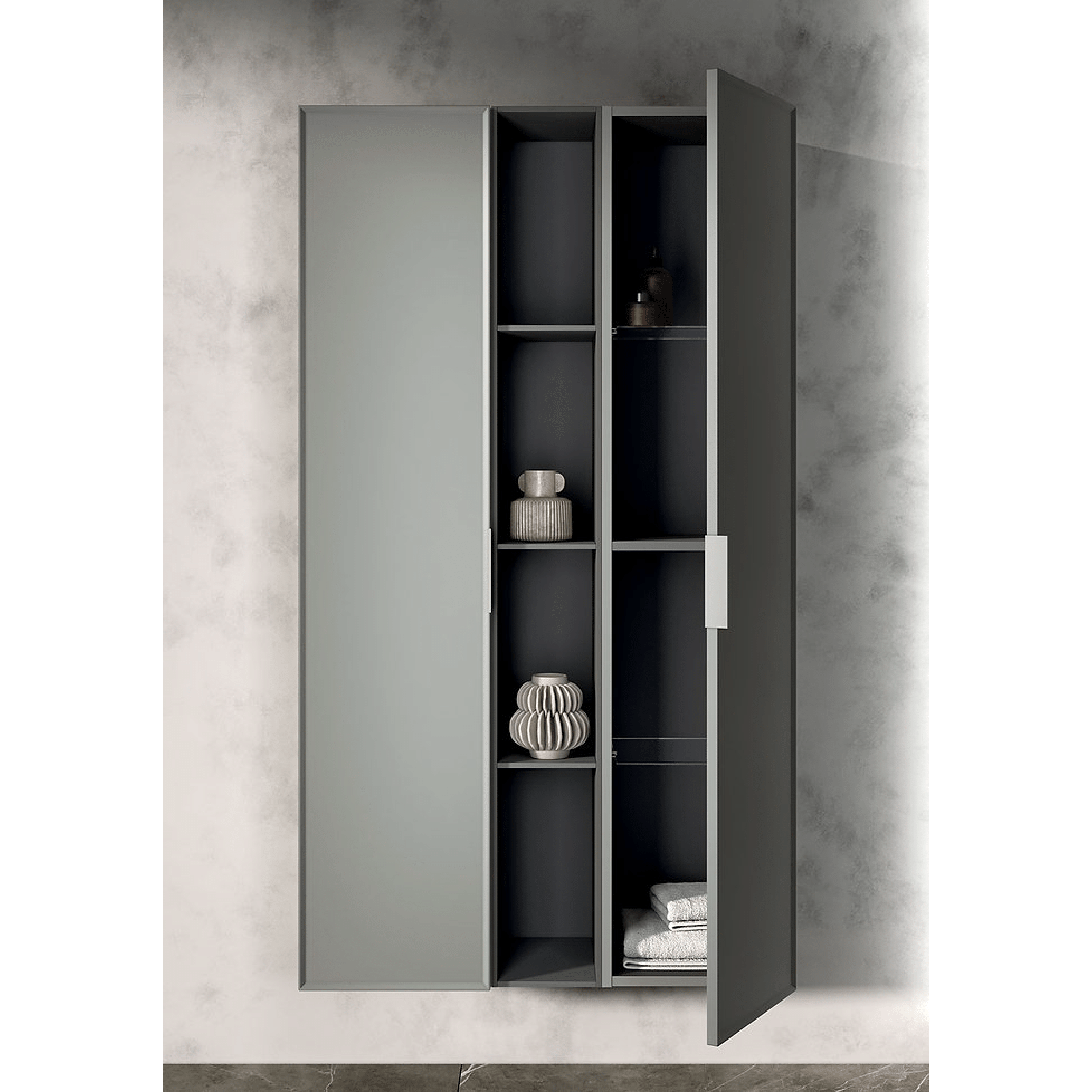 Pensile Portaoggetti Sospeso 160 Cm Due Ante Con Vano a Giorno ItalBagno "Venus 106" Grigio/Antracite