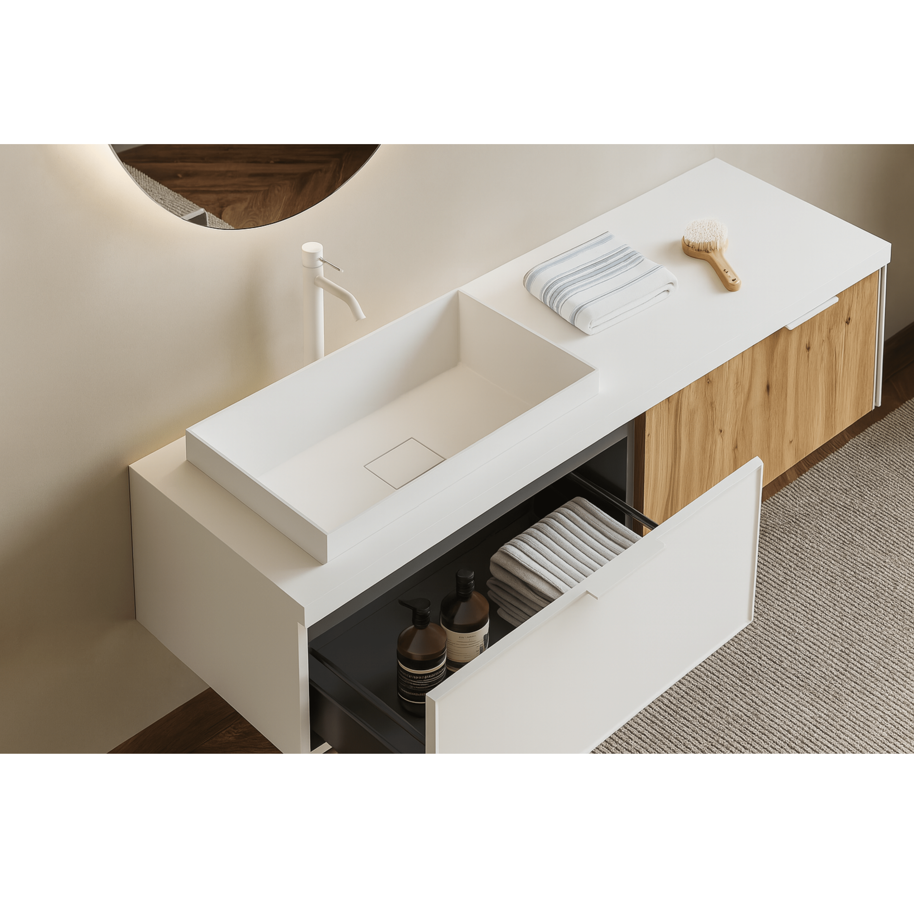 Mobile Bagno Sospeso 160 Cm Due Cassetti Specchio Retroilluminato 87x93 Cm ItalBagno "Venus VE57"