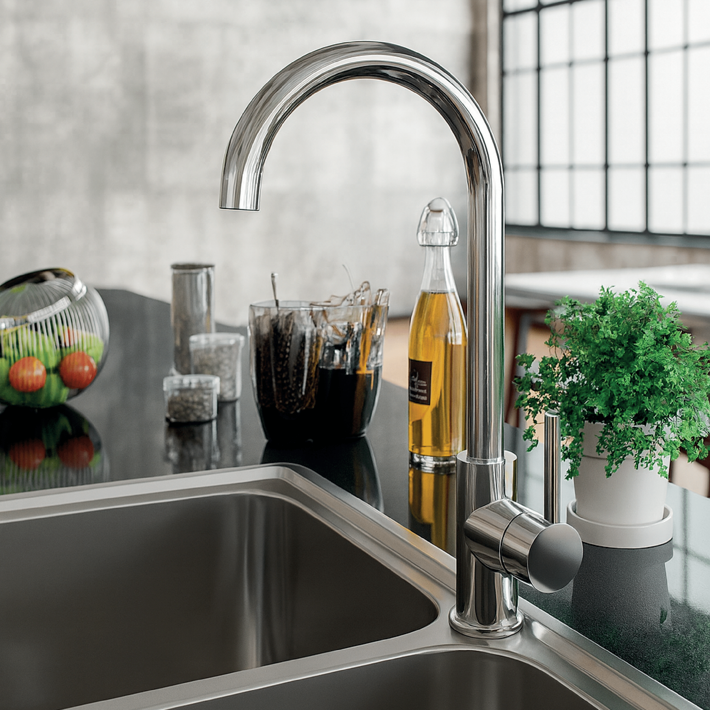 Miscelatore Lavello Monoforo Con Canna Girevole a Ponte Karag "K127" Inox Satinato