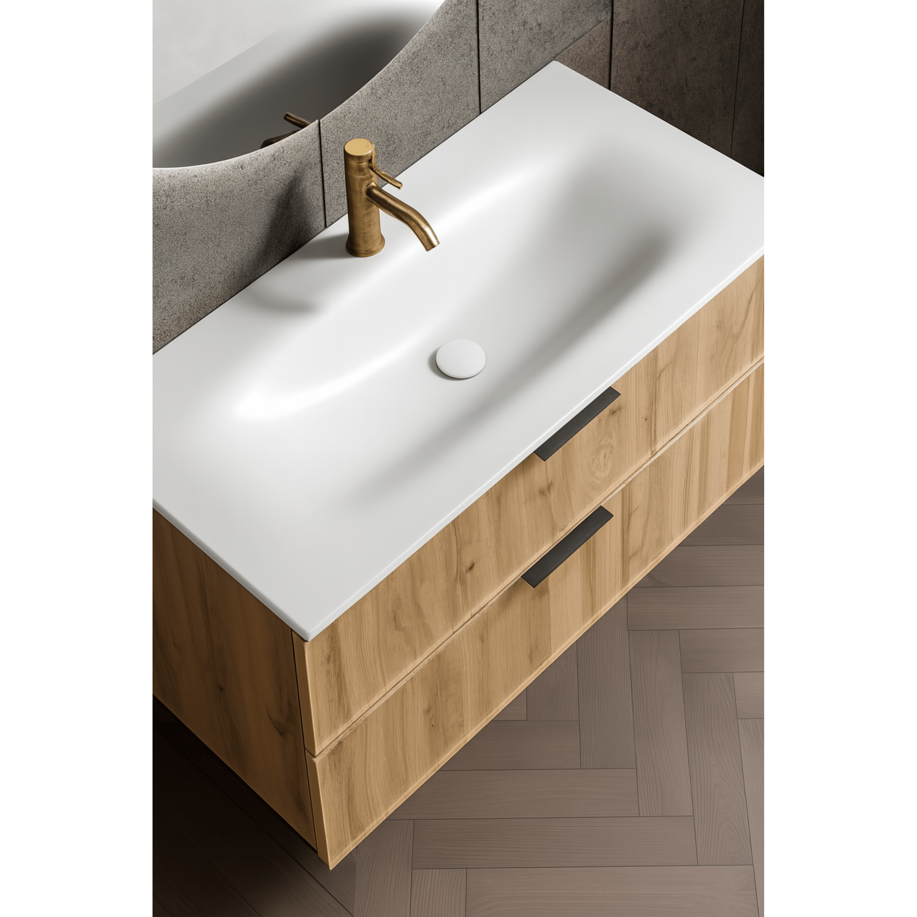 Mobile Bagno Sospeso 80 Cm Due Cassetti Specchio Retroilluminato Diam.60 Cm ItalBagno "Venus VE50"
