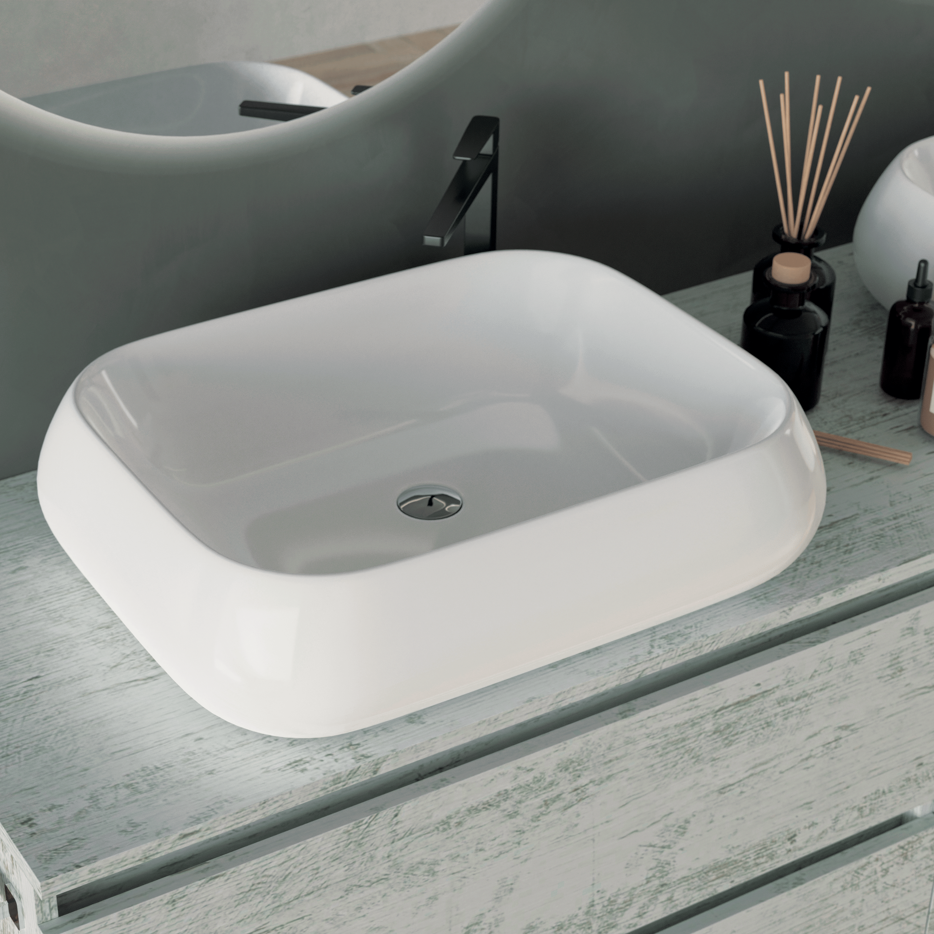 Mobile Bagno Sospeso 160 Cm Quattro Cassetti Specchi Retroilluminati Diametro 80 Cm Esseci Arredo Bagno "Vulcano"