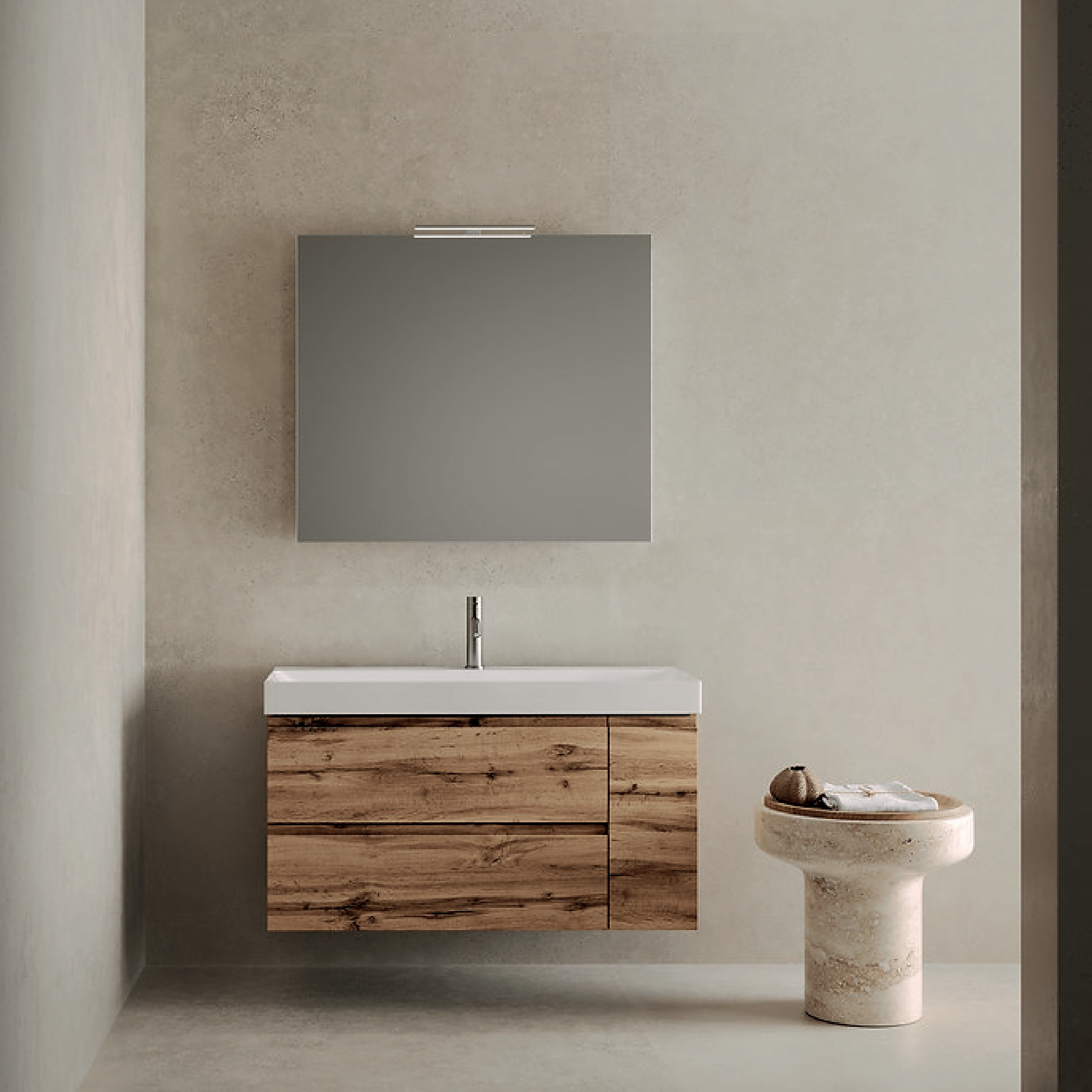 Mobile Bagno Sospeso 100 Cm Due Cassetti Un'Anta Specchio Con Lampada Led 70x100 Cm ItalBagno "Kompos 129"