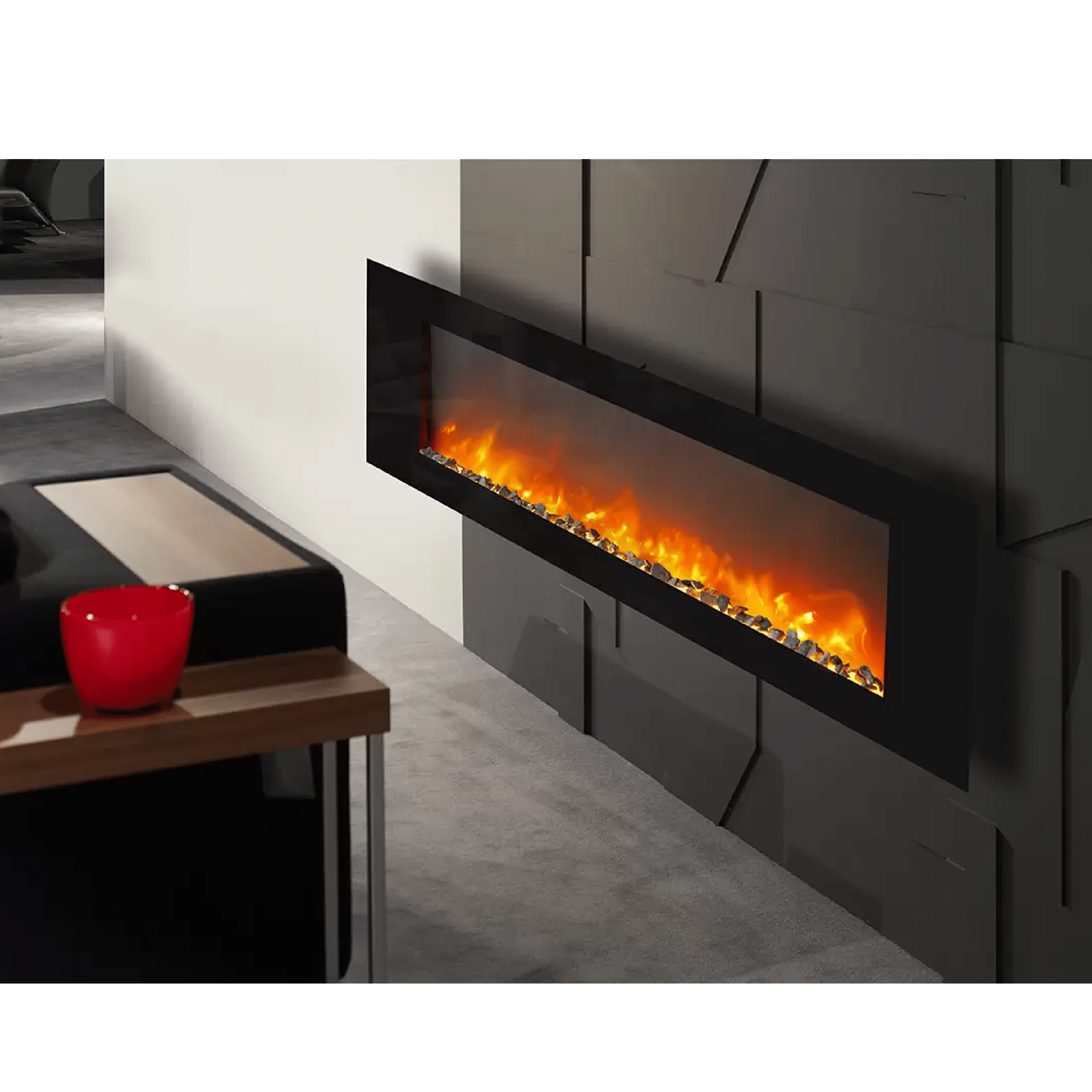 Camino Elettrico a Parete Da 180 Cm British Fire "Trivero" Nero Lucido
