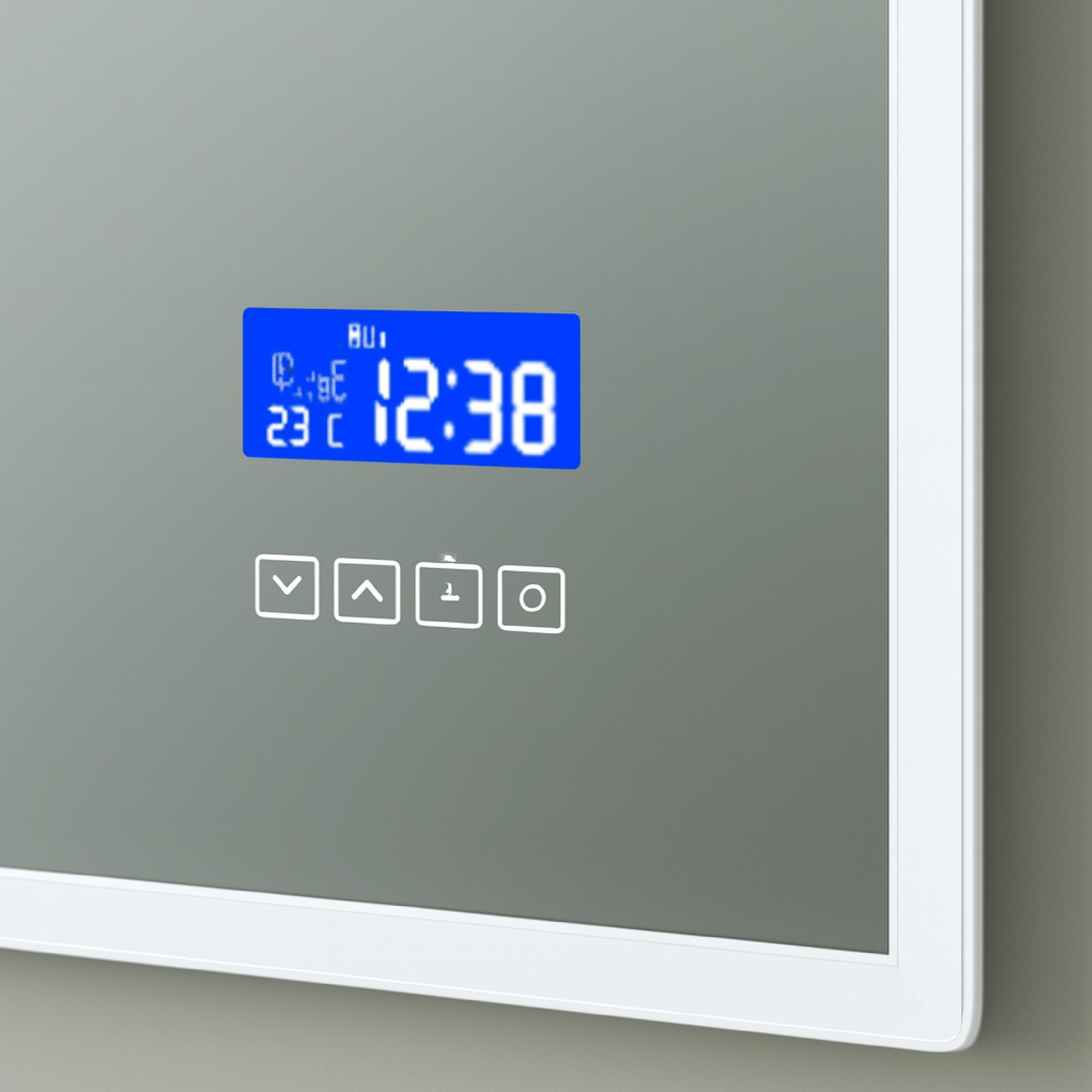 Specchio Rettangolare Illuminazione Frontale 80x60 Con Touch Accensione Display Con Orario e Connessione Bluetooth "Etera"