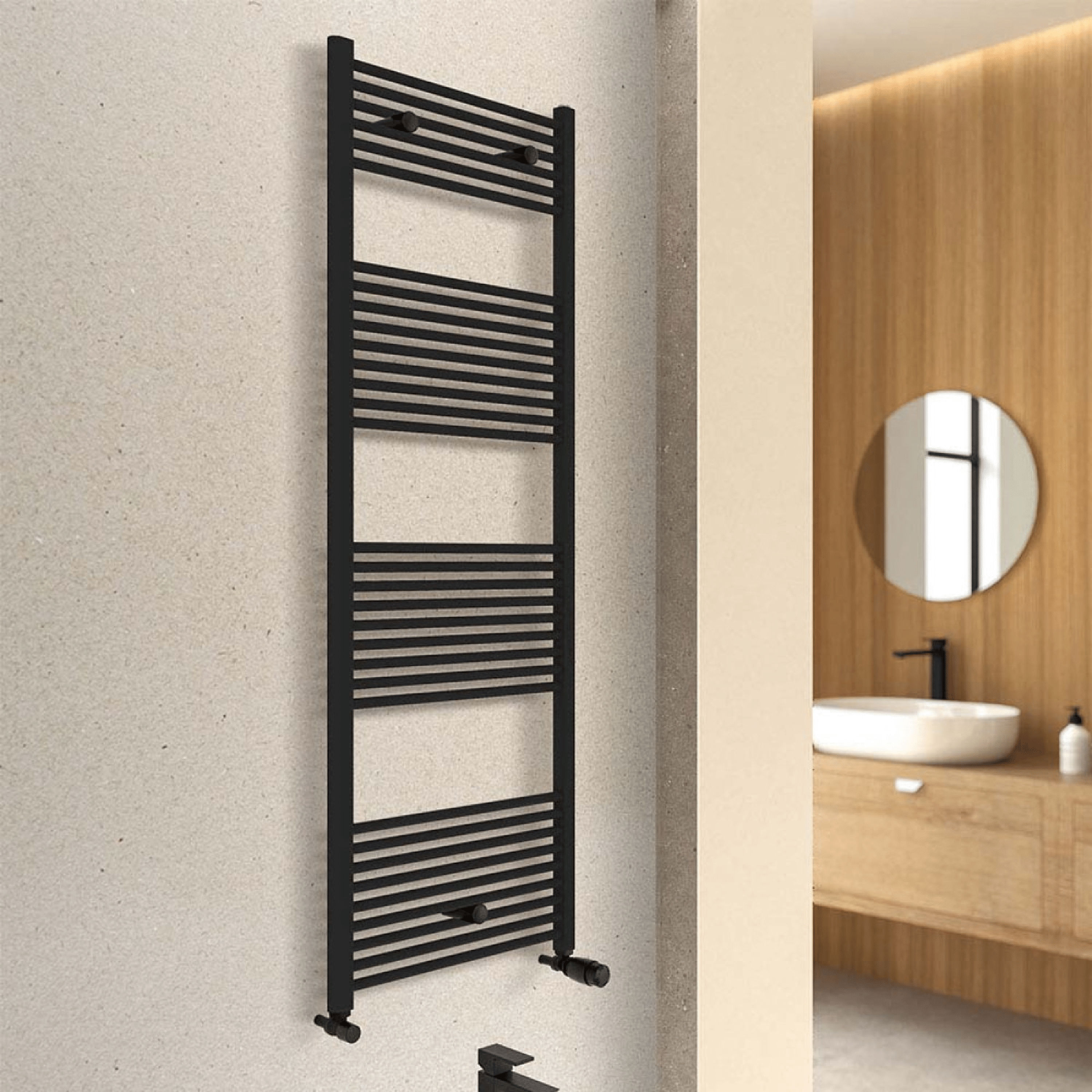 Termoarredo Bagno Dritto 180x50 Interasse 45 Cm Feridras Nero Opaco