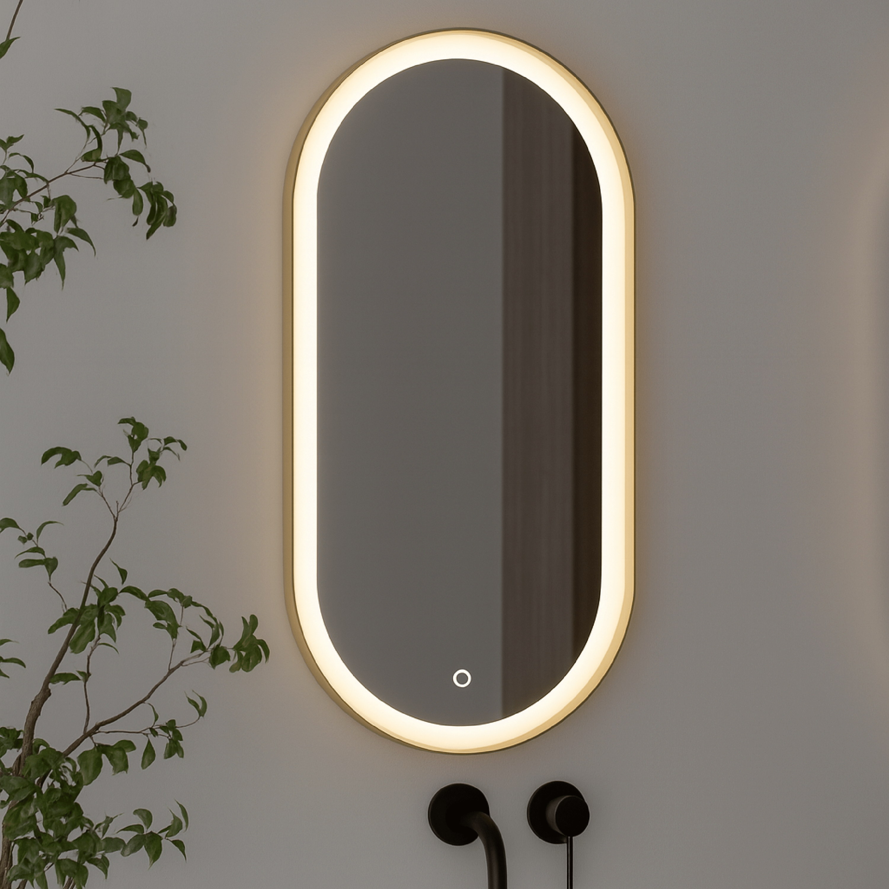 Specchio Ovale Illuminazione Frontale 40x80 Con Cornice Oro Spazzolato e Antifog "Etera"