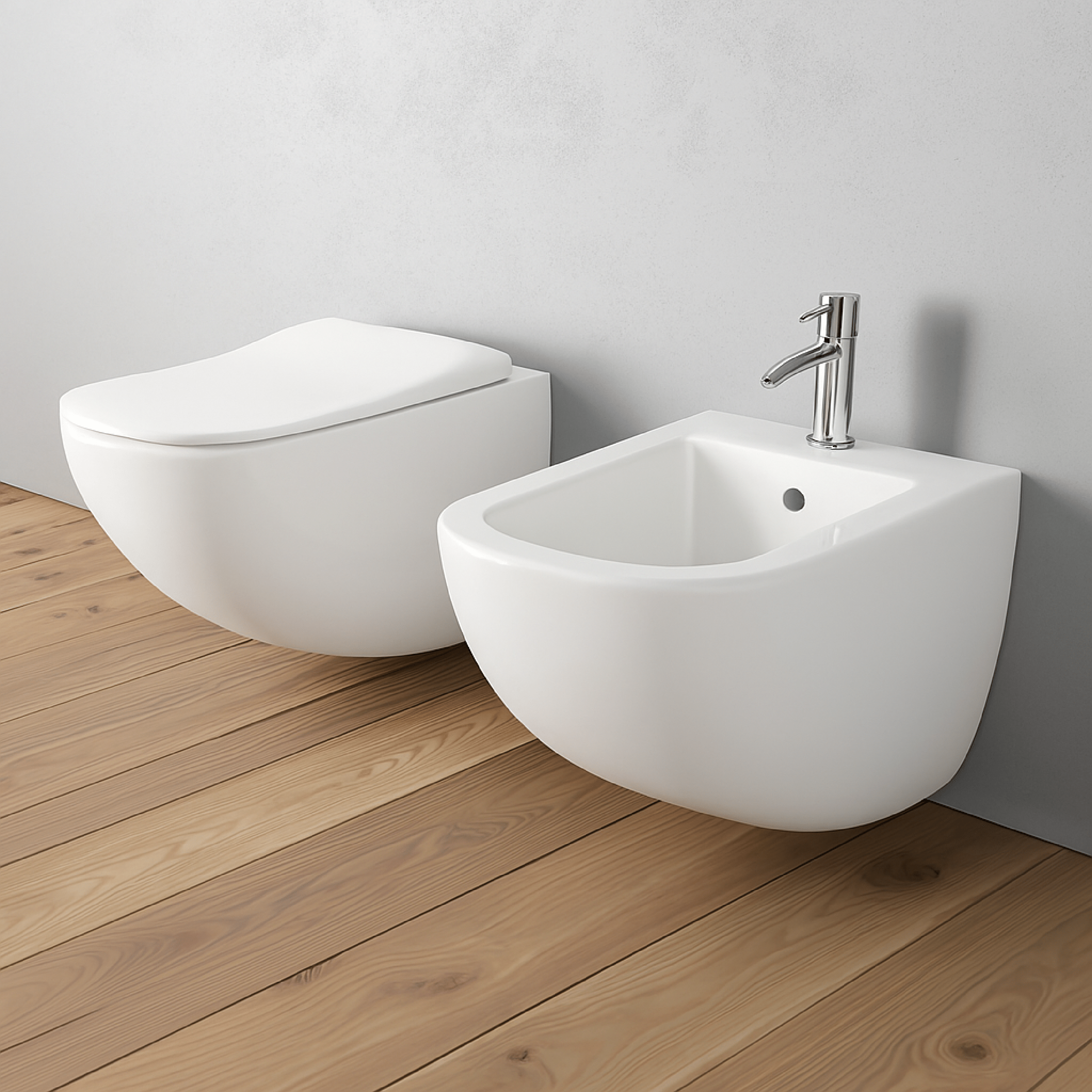 Coppia Di Sanitari Sospesi Ceramica Cielo "Fluid" Bianco Lucido