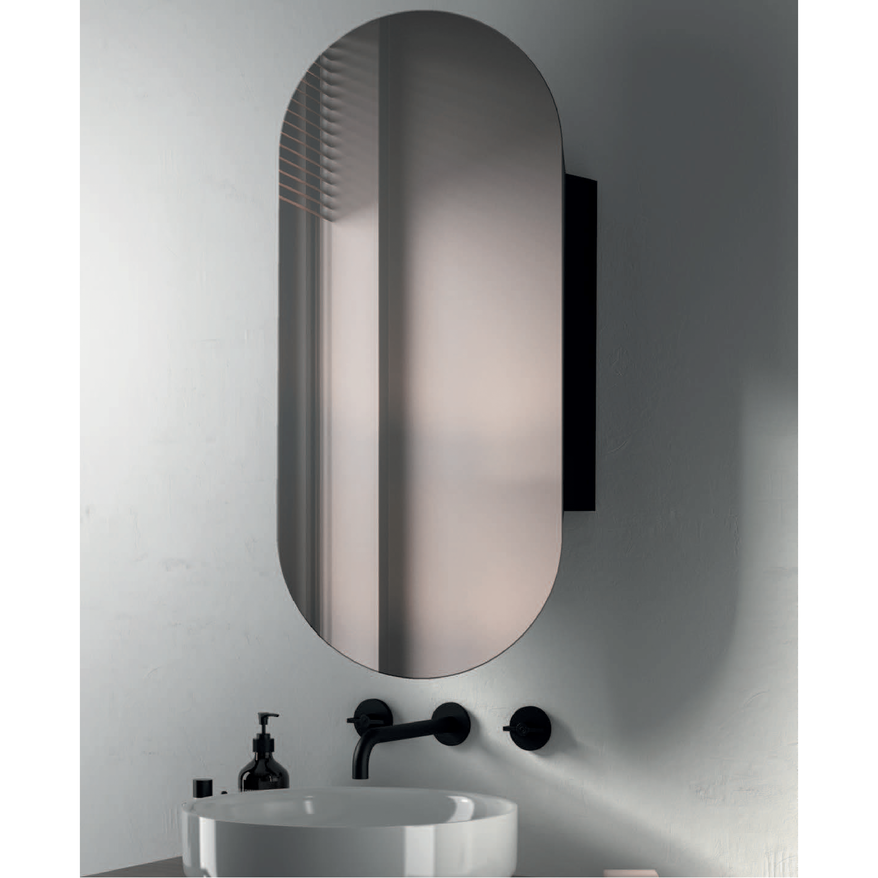 Specchio Ovale Contenitivo 45x90 Reversibile Con Apertura a 90° "Ecolux" Nero