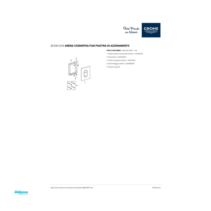 Grohe "Arena Cosmopolitan" Placca Di Azionamento Doppio Pulsante Bianco Lucido