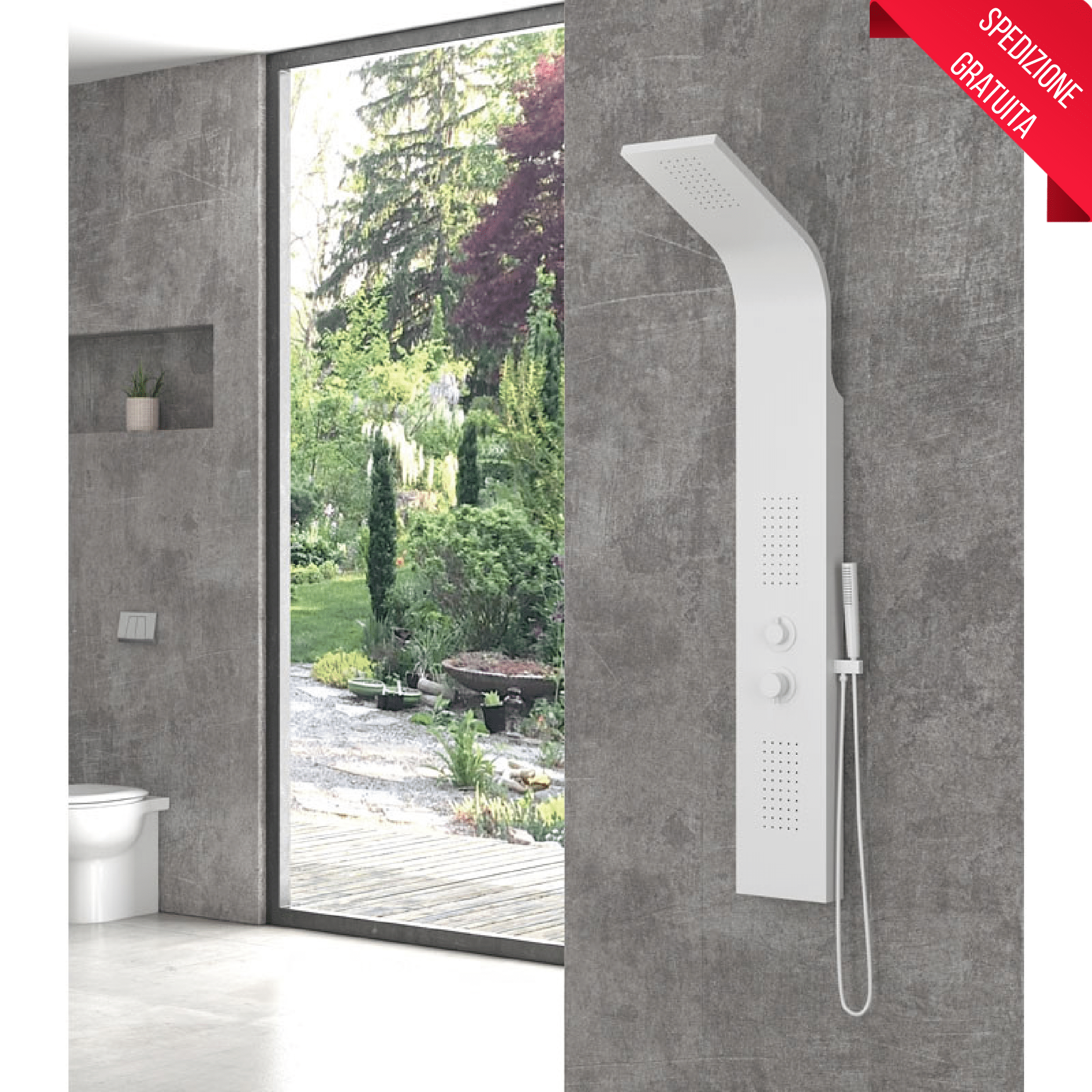 Colonna Doccia Idromassaggio Con Effetto Pioggia e Kit Doccetta Karag Bianco Opaco