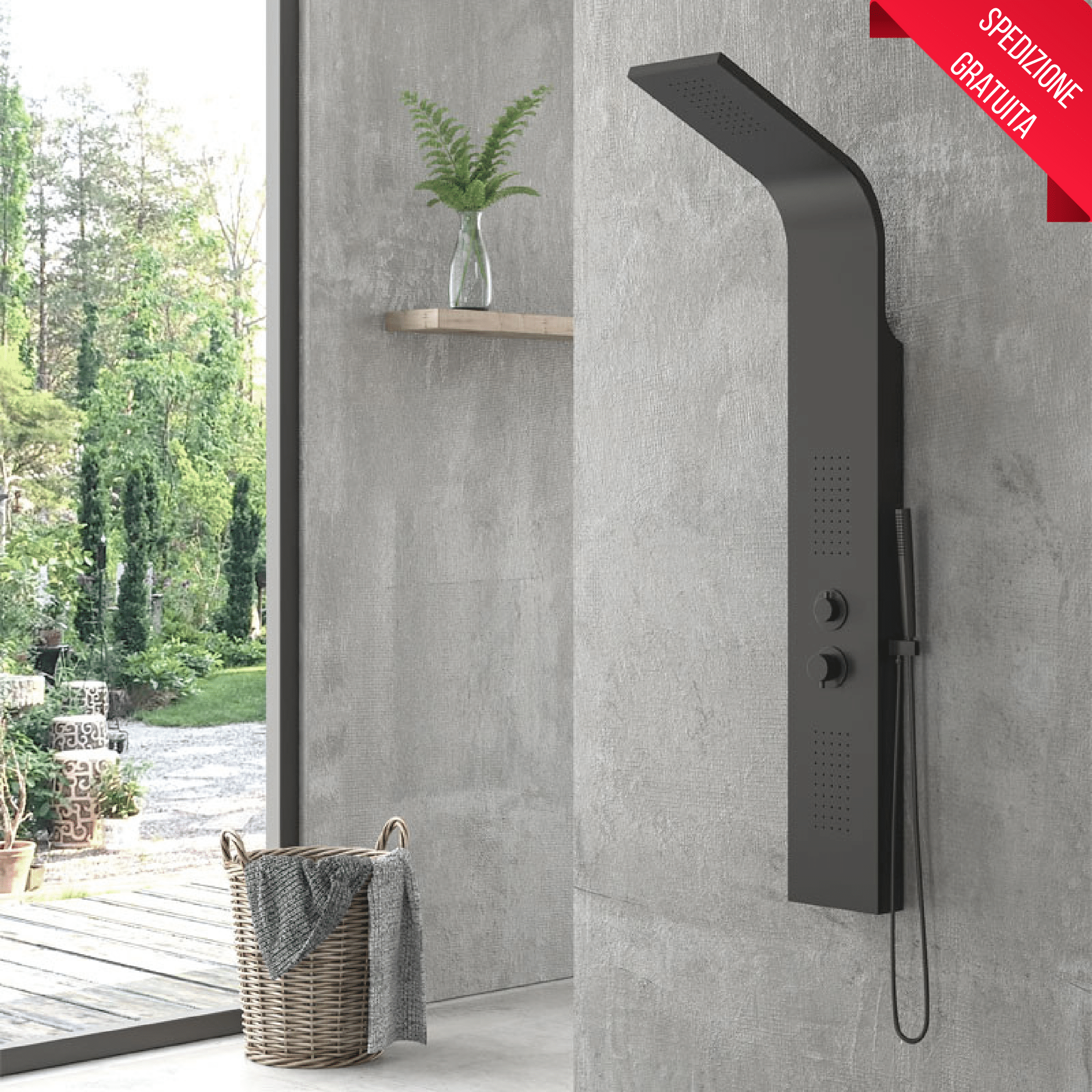 Colonna Doccia Idromassaggio Con Effetto Pioggia e Kit Doccetta Karag Nero Opaco