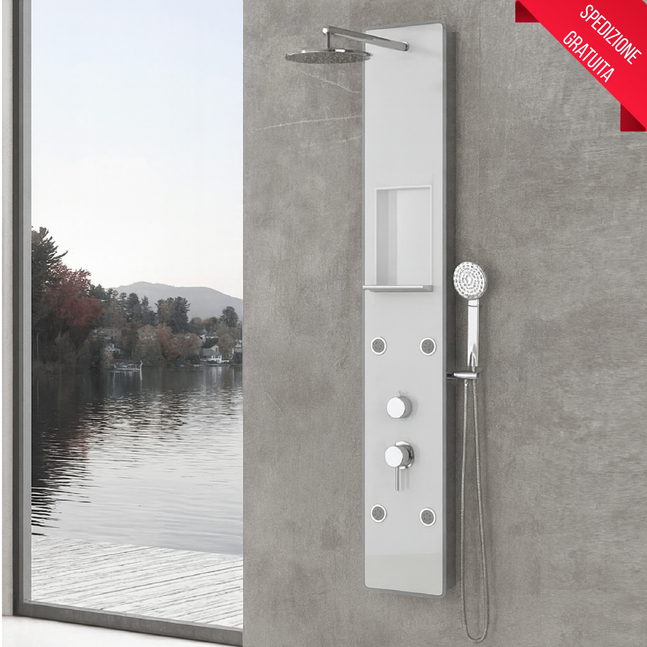 Colonna Doccia Idromassaggio Con Kit Doccetta Karag "Clio" Bianco