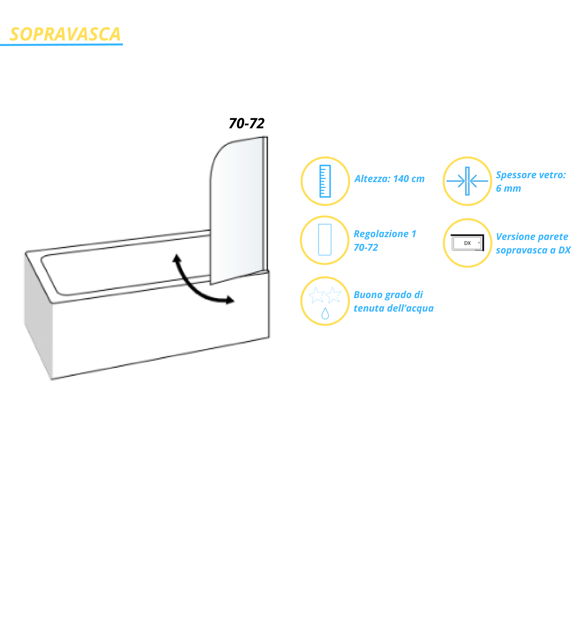 Parete Sopravasca Girevole Versione Dx 70 Cm Giava Bianco/Vetro Laguna