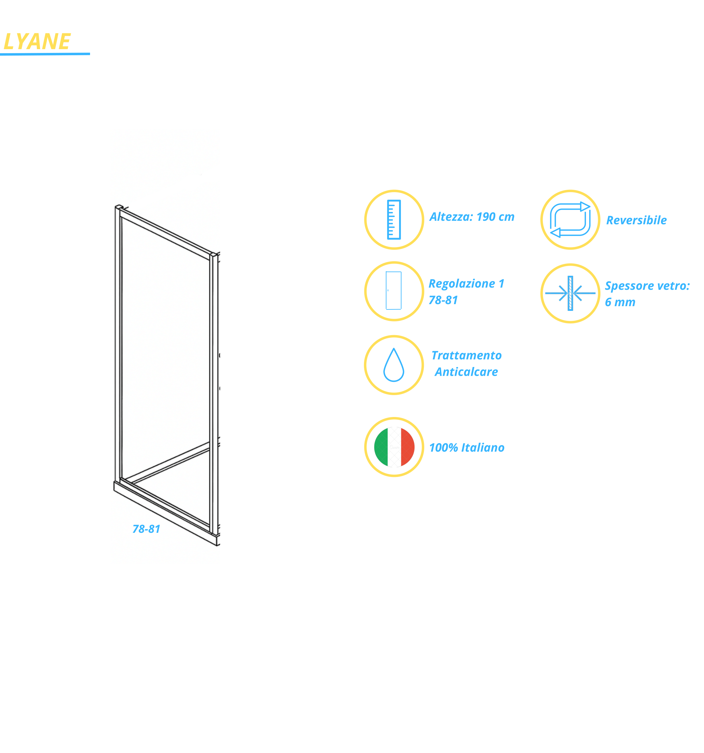 Parete Fissa Per Box Doccia a Soffietto 80 Cm Novellini "Elyane" Argento Lucido/Vetro Trasparente
