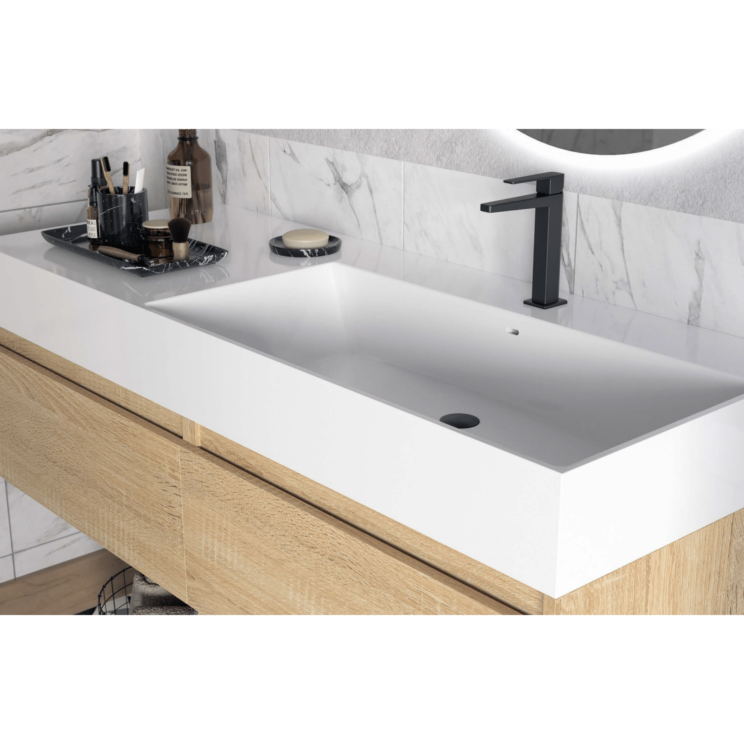 Mobile Bagno Sospeso 120 Cm Tre Cassetti Specchio Retroilluminato Diametro 70 Cm Esseci Arredo Bagno "Carlotta"