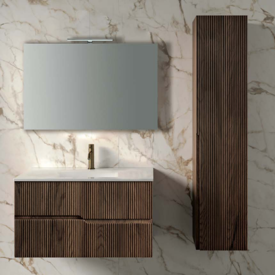 Mobile Bagno Sospeso Cannettato 120 Cm Due Cassetti Specchio Con Lampada Led 100x70 Cm ItalBagno "Victor"