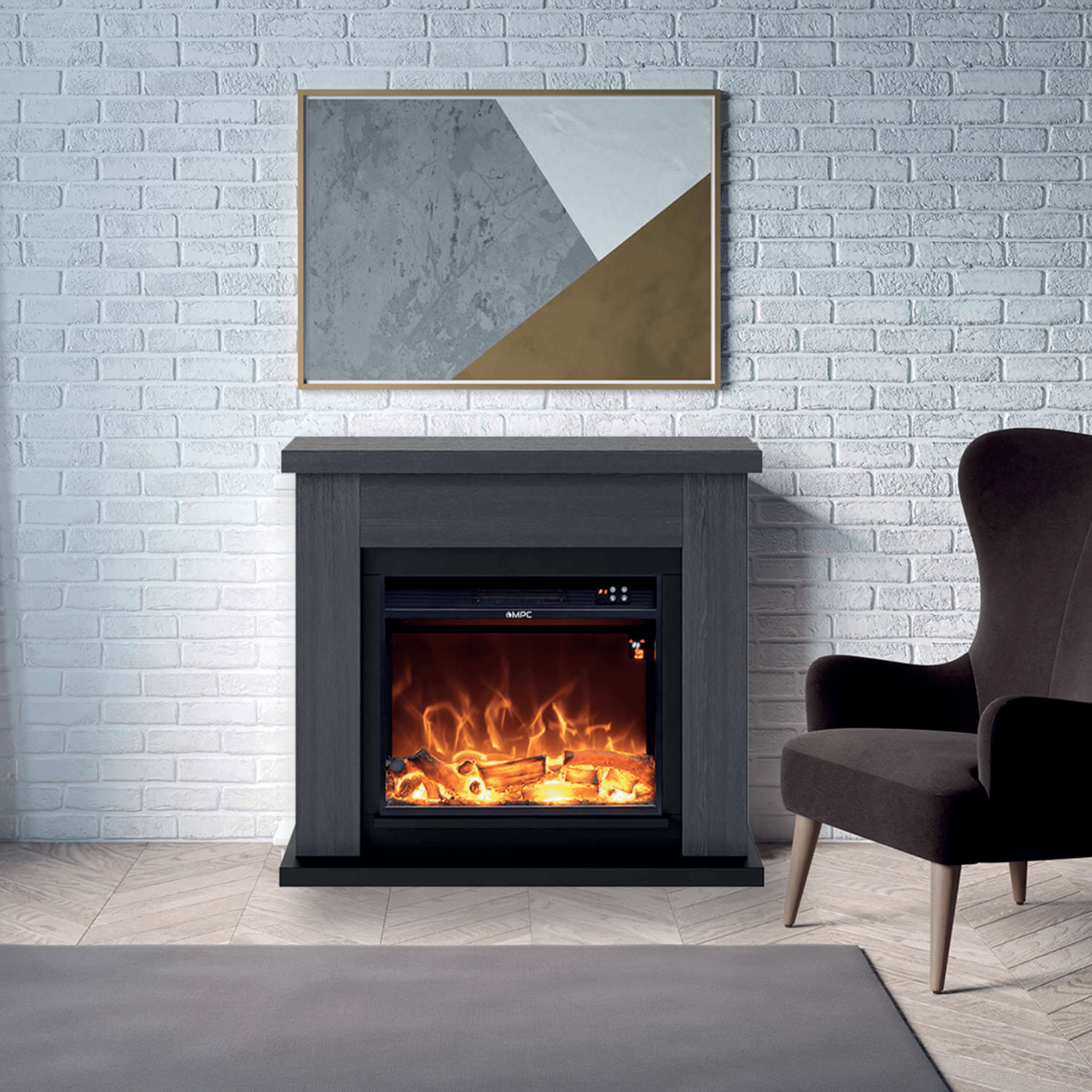Camino Elettrico Completo D'Appoggio Da 107 Cm Sined "Asciano" Grigio