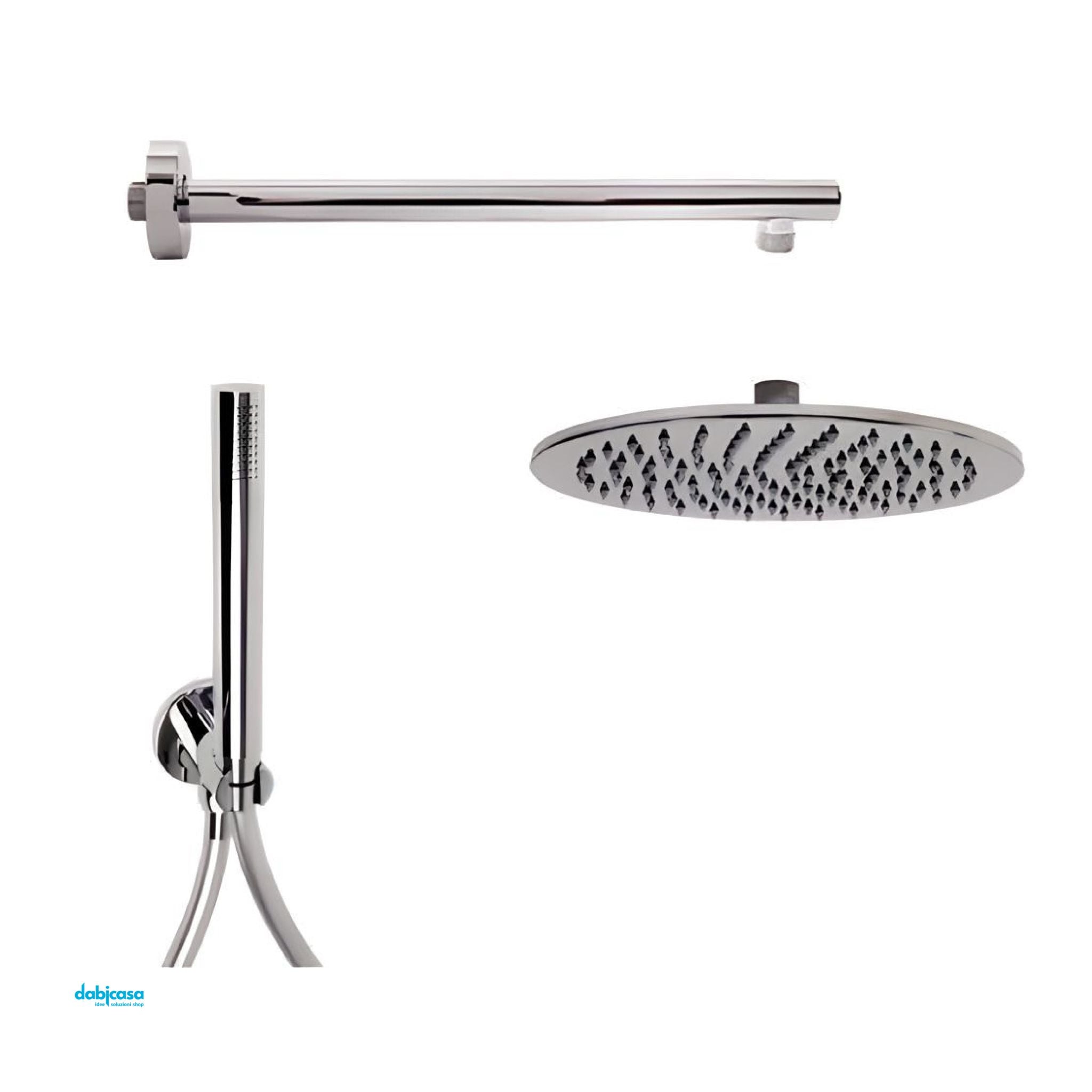 Kit Doccia Tondo Completo "Home" Soffione 30 cm C/Braccio E Kit Doccetta Acciaio Inox Aisi 304