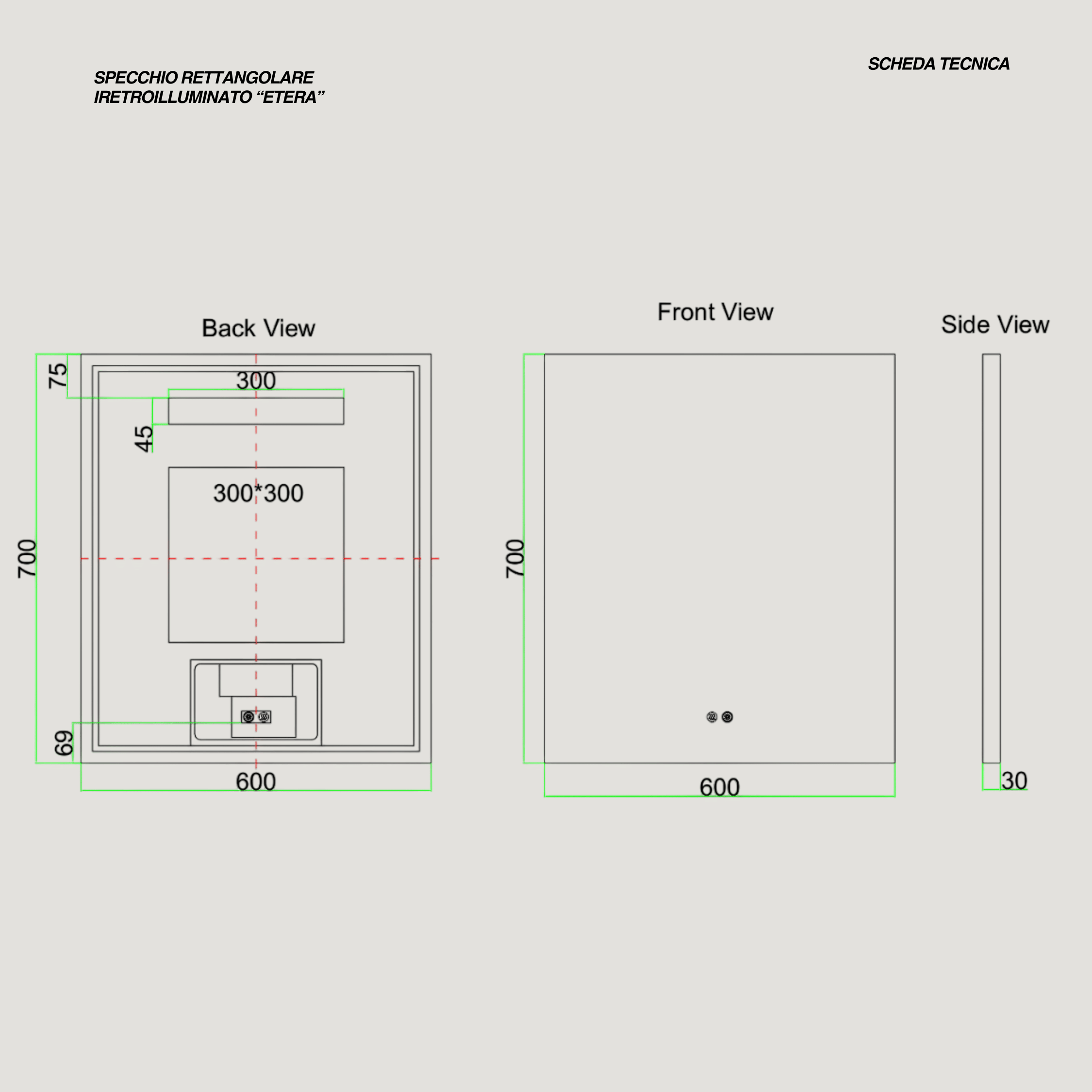 Specchio Rettangolare Retroilluminato 60x70 Con Touch Accensione e Antifog Automatico "Etera"