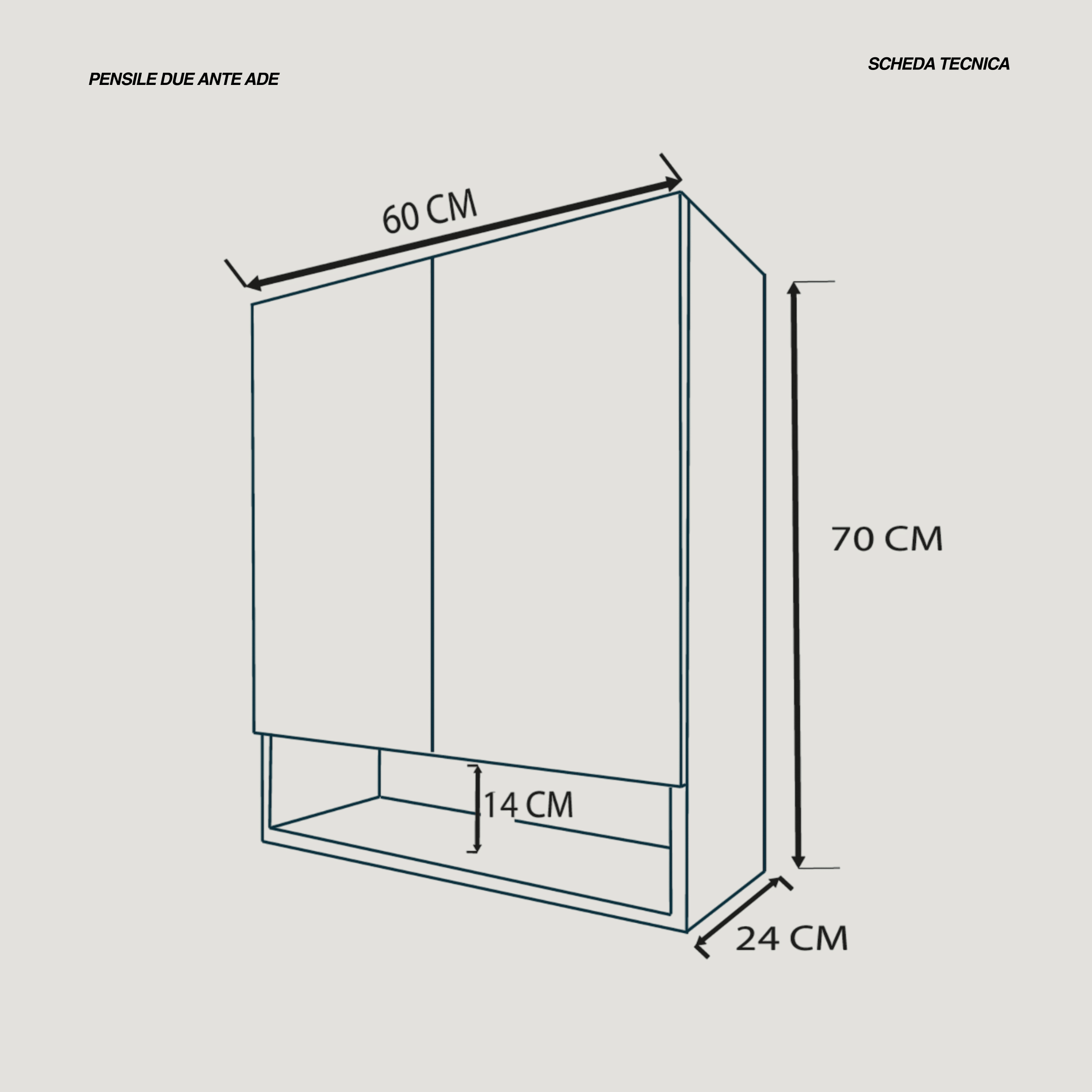 Pensile Portaoggetti 60 Cm Due Ante Con Vano a Giorno "Ade" Larice Bianco