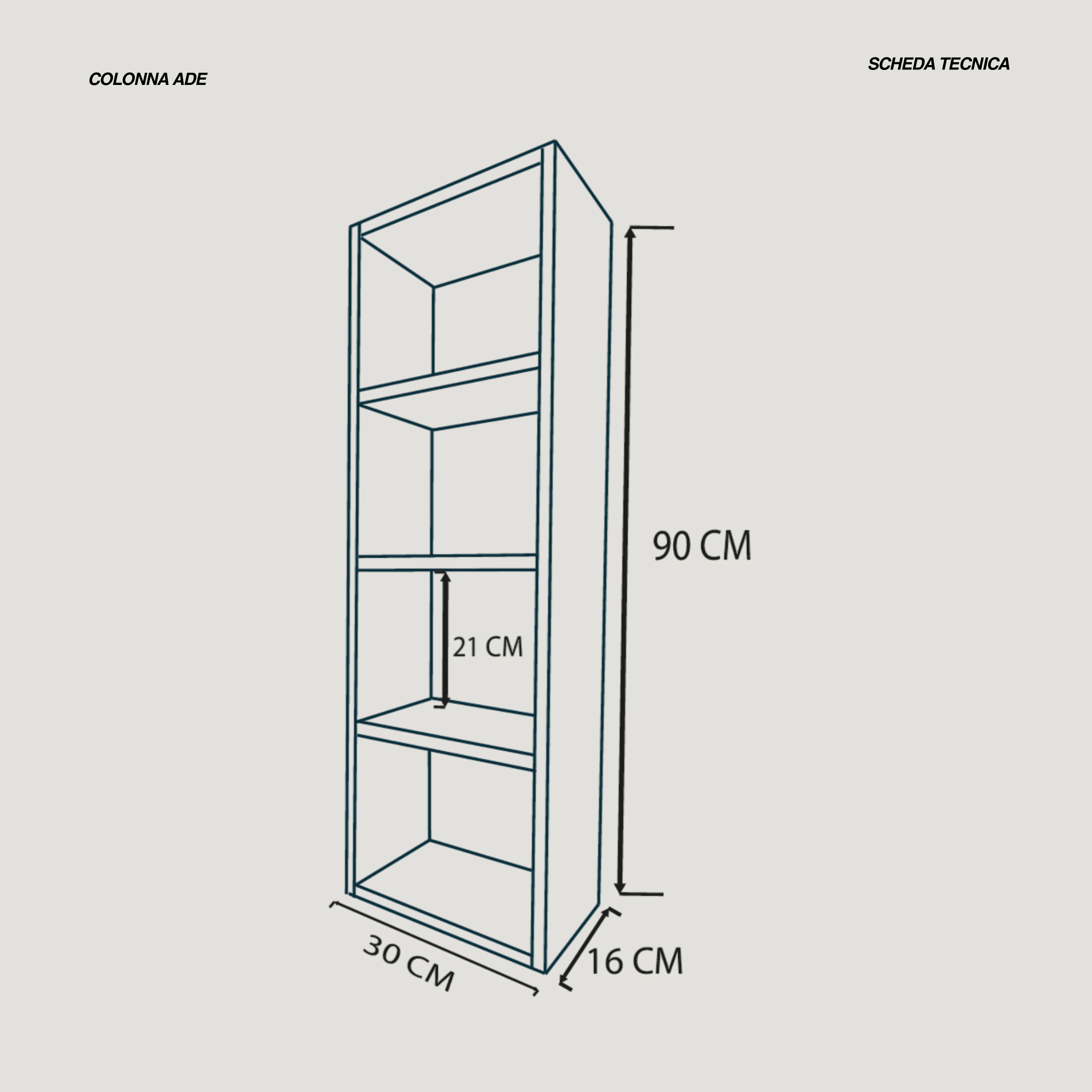 Pensile Portaoggetti 90 Cm Quattro Ripiani "Ade" Larice Naturale