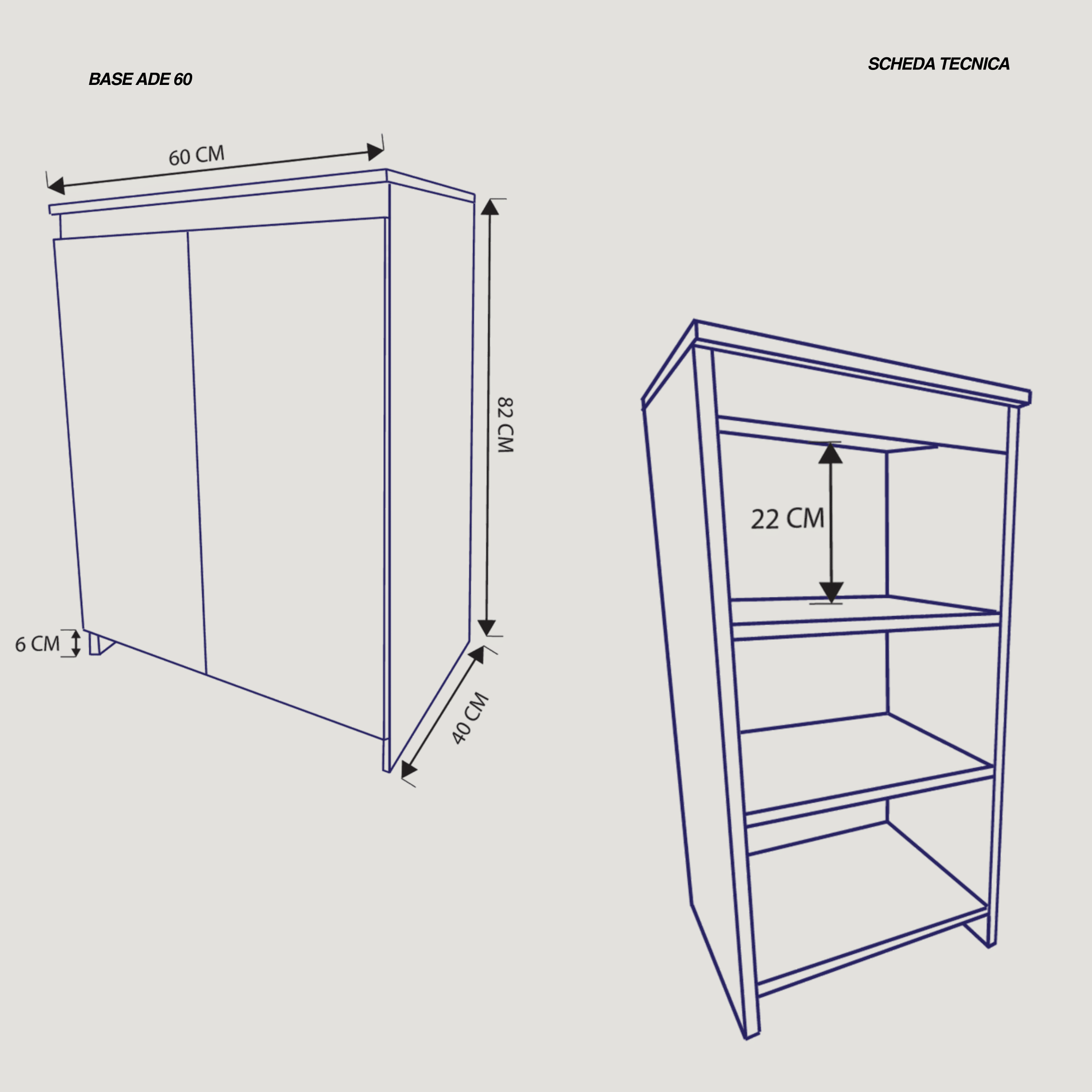 Base Multiuso a Terra 60 Cm Due Ante "Ade" Larice Naturale