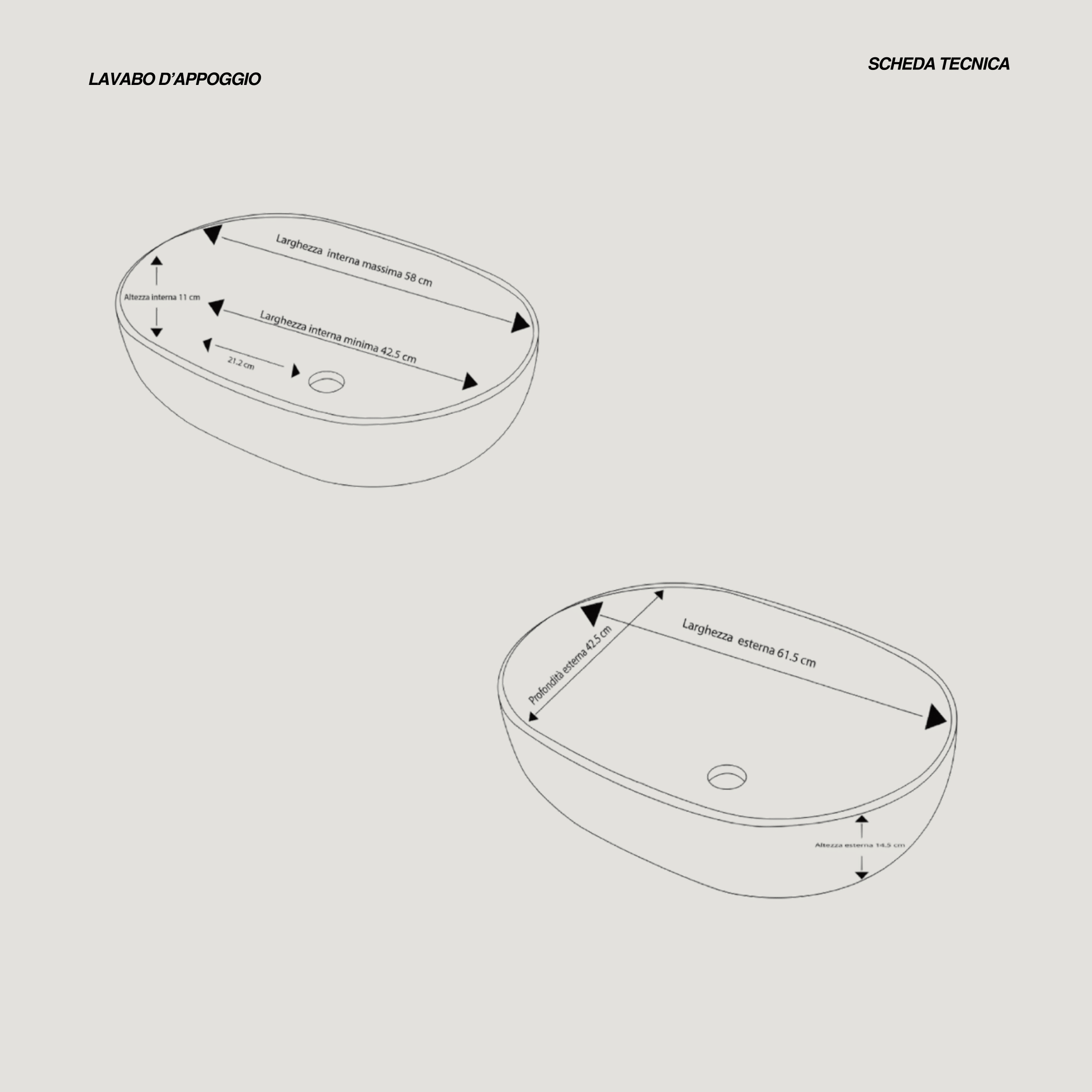 Lavabo D'Appoggio 60x40 Cm Bianco Lucido