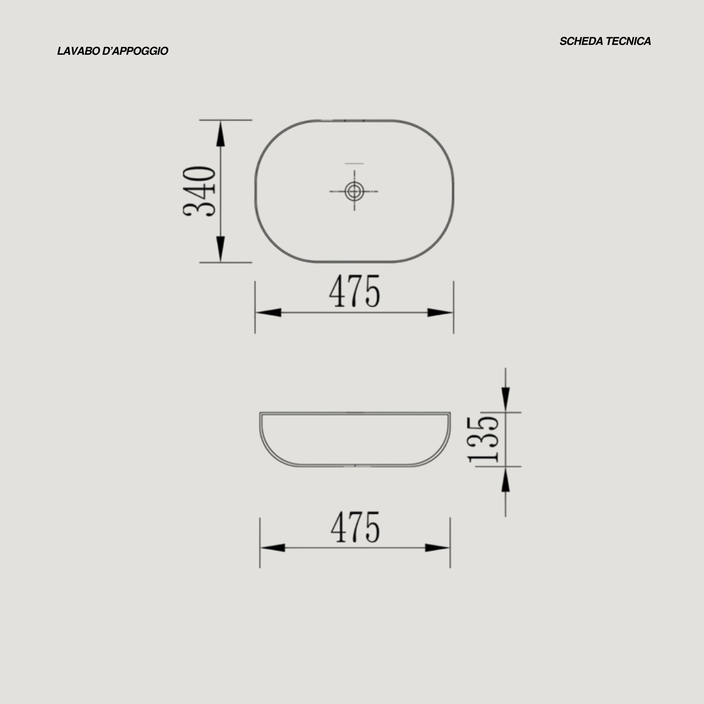 Lavabo D'Appoggio 47,5x35 Cm Bianco Lucido