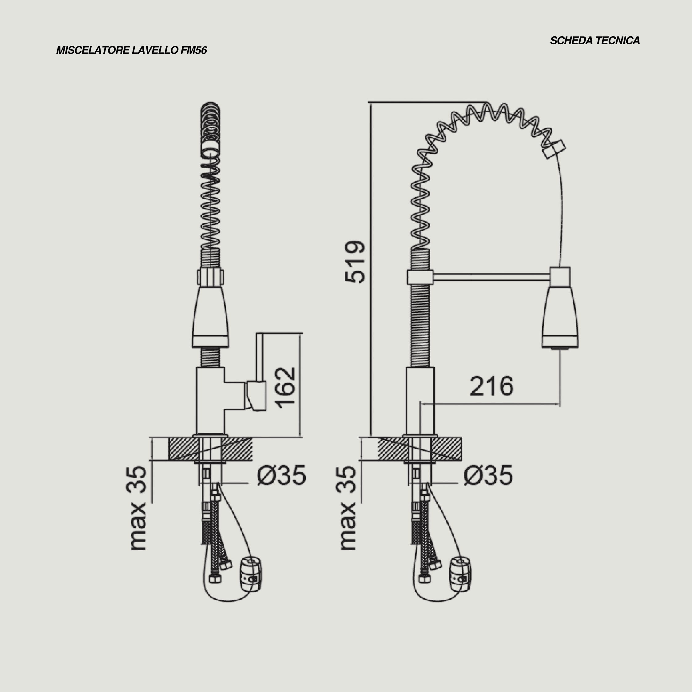Miscelatore Lavello Estraibile Con Molla Orientabile Karag "FM56" Cromo Lucido