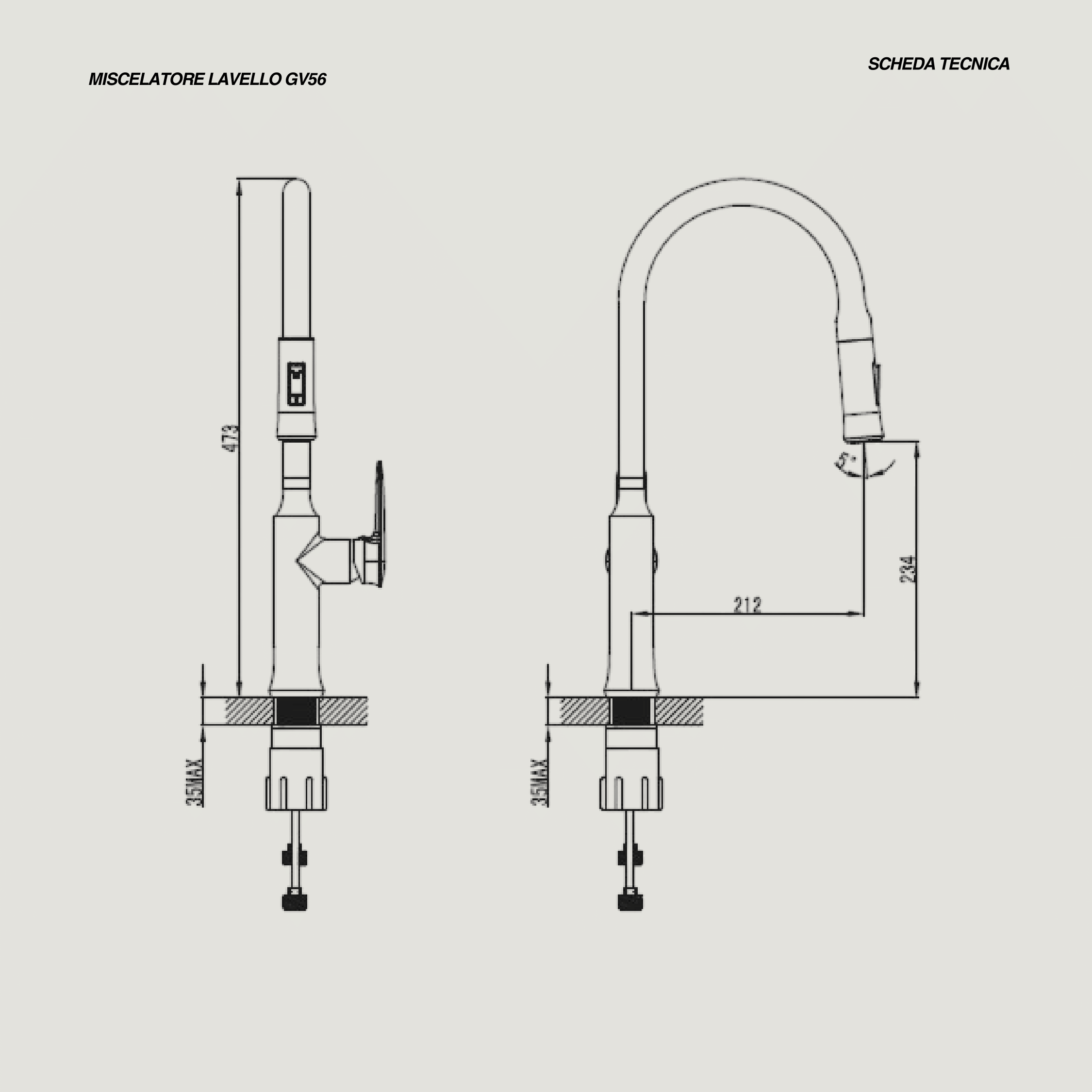 Miscelatore Lavello Estraibile Karag "GV56" Cromo Lucido