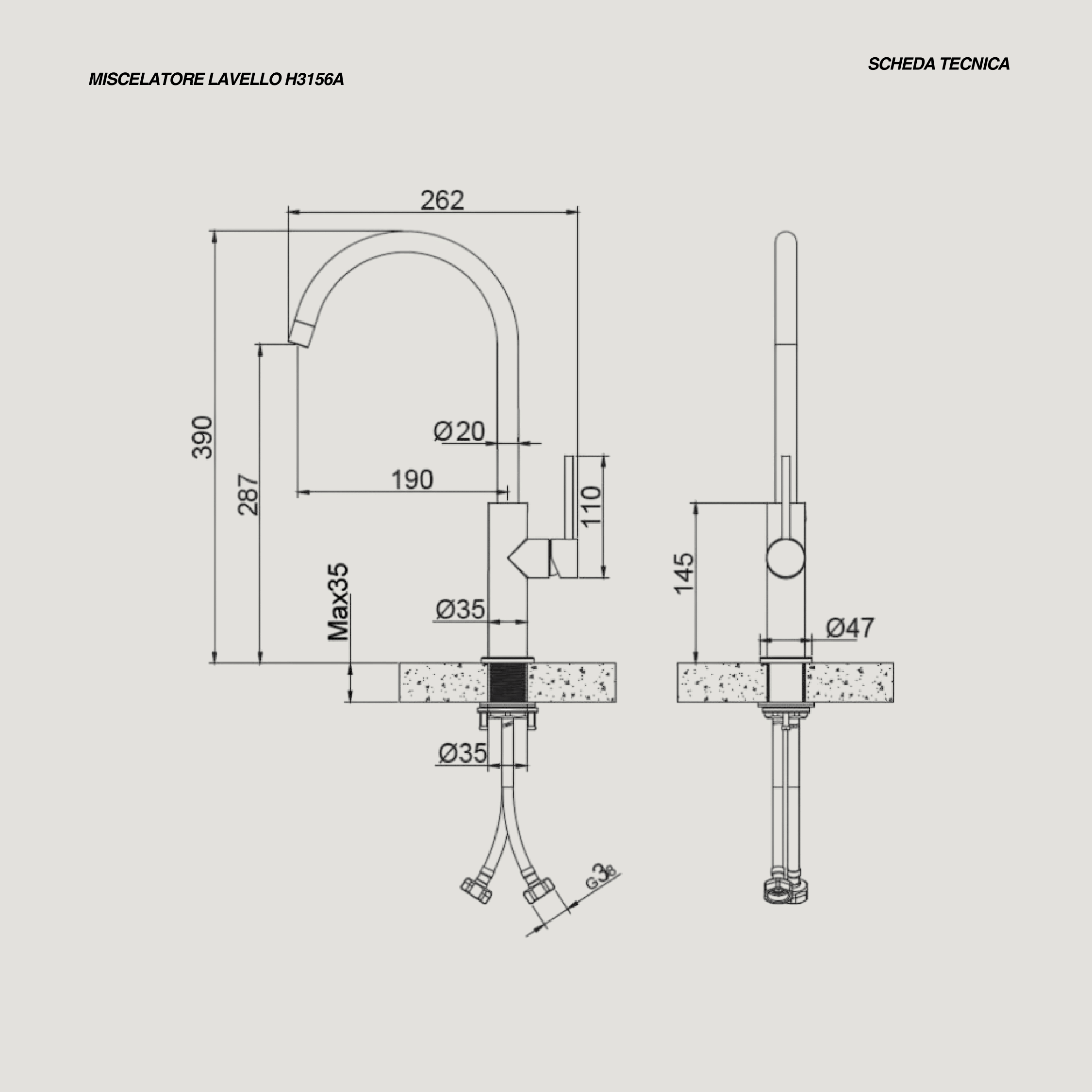 Miscelatore Lavello Monoforo Karag "Thea" Gun Metal Spazzolato
