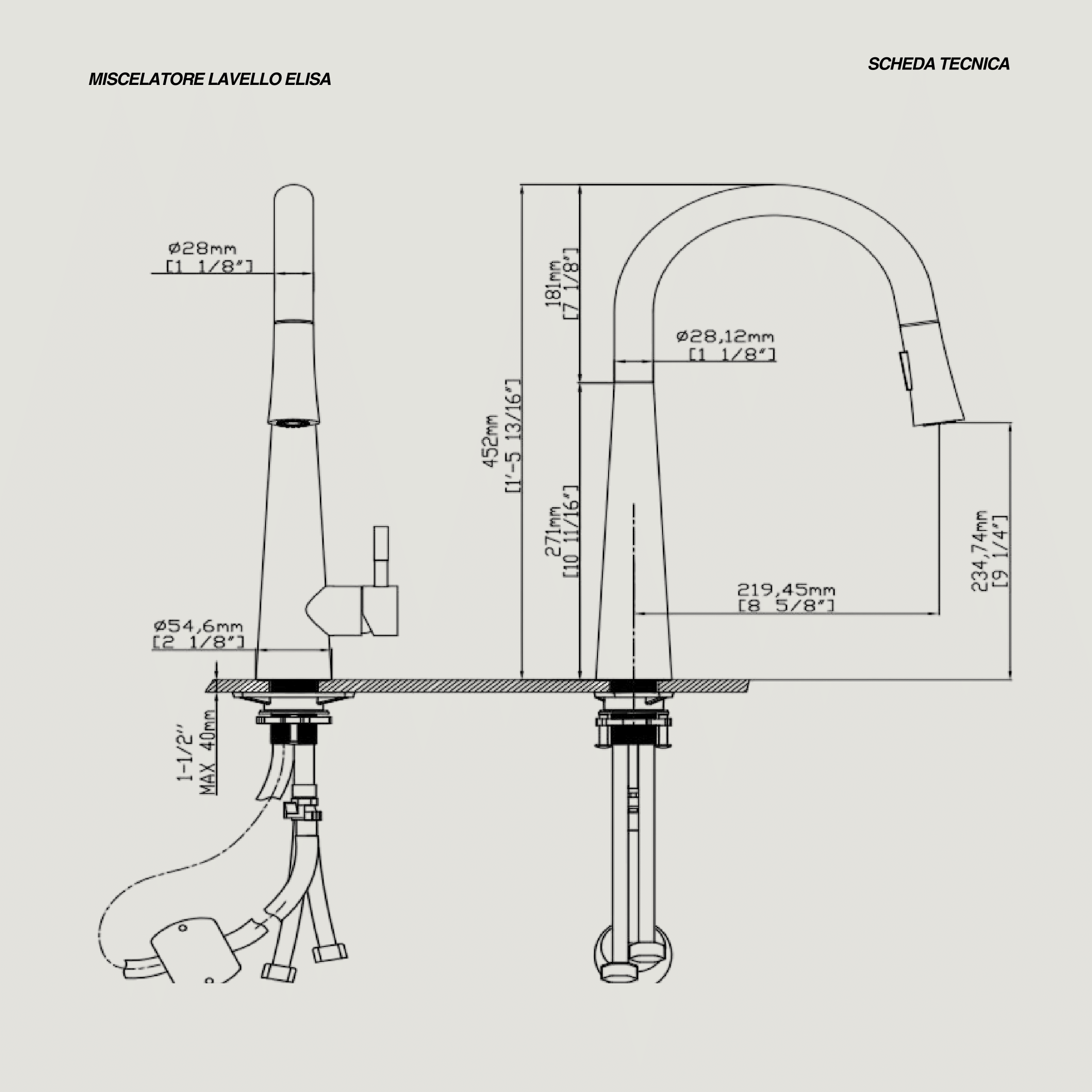 Miscelatore Lavello Estraibile Karag "Elisa" Nero Opaco