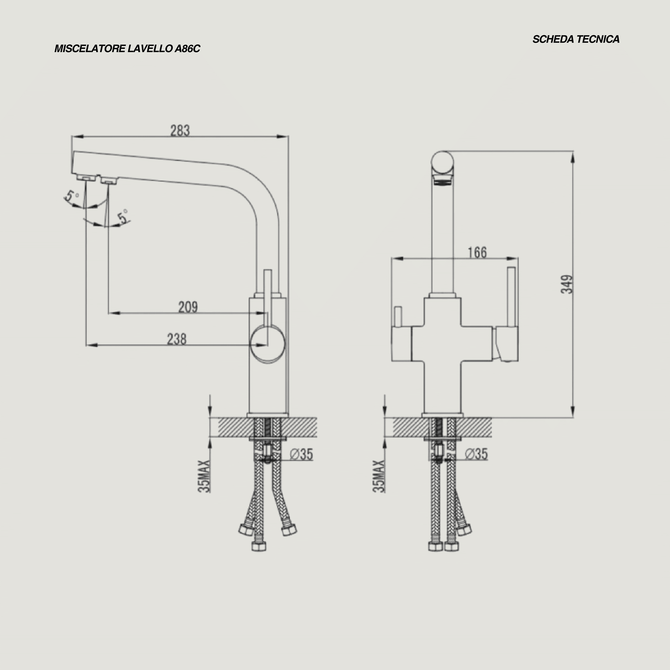 Miscelatore Lavello Monoforo a Due Uscite Con Filtro Karag "A86C" Cromo Lucido